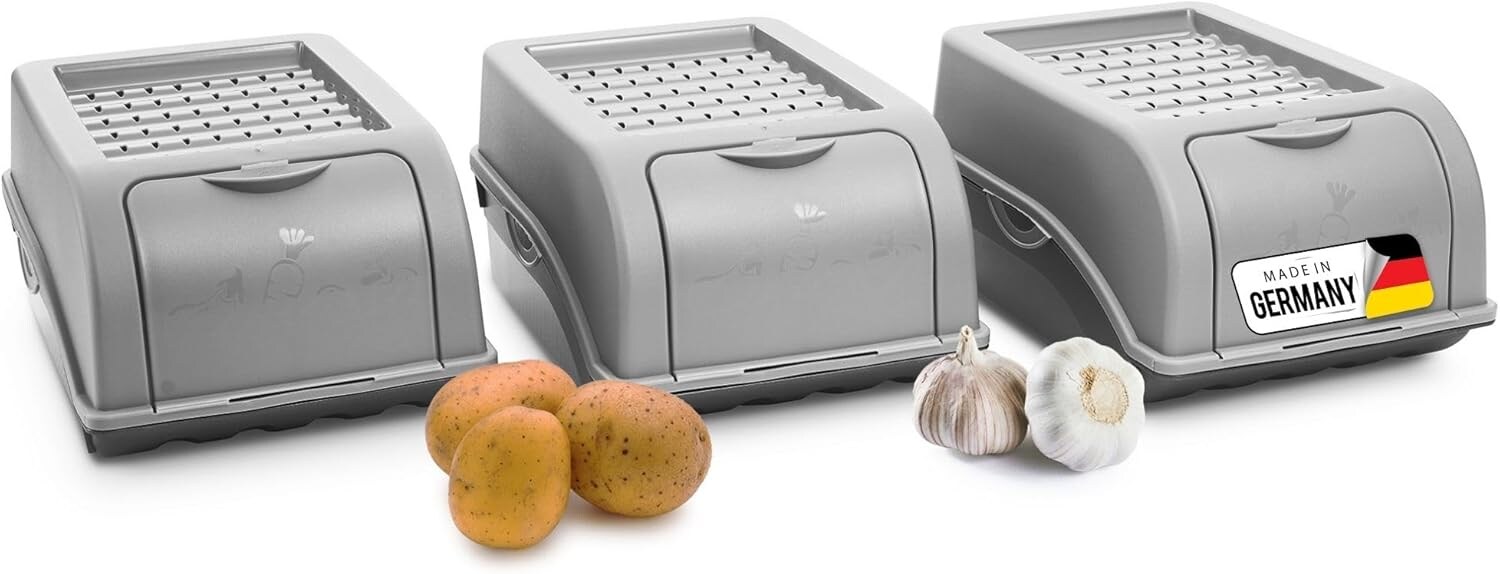 Kartoffel Aufbewahrungsbox   3X klein 3,5L   GRAU   Zwiebelbox   Gemüsebox stapelbar Kartoffelbox Zwiebel Aufbewahrung Kartoffelkorb Obstbehälter Kartoffelkiste Frischhaltedose… | 00745125281735