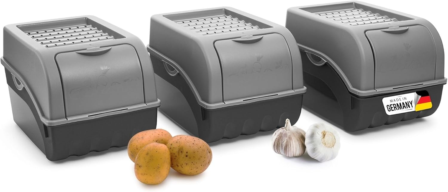 Kartoffel Aufbewahrungsbox | 3X mittel 5L | GRAU | Zwiebelbox | Gem&uuml;sebox stapelbar Kartoffelbox Zwiebel Aufbewahrung Kartoffelkorb Obstbeh&auml;lter Kartoffelkiste Frischhaltedose&hellip; - Bild 1