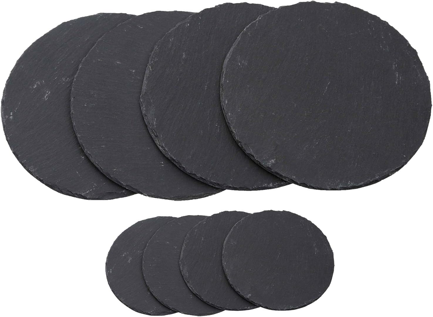 Platzset Schiefer 8 TLG I 4X 25 cm rund Platzdeckchen Schiefer Untersetzer Teller I 4X 10 cm rund Getr&auml;nkeuntersetzer Glasuntersetzer Schiefer Schieferplatte - Bild 1