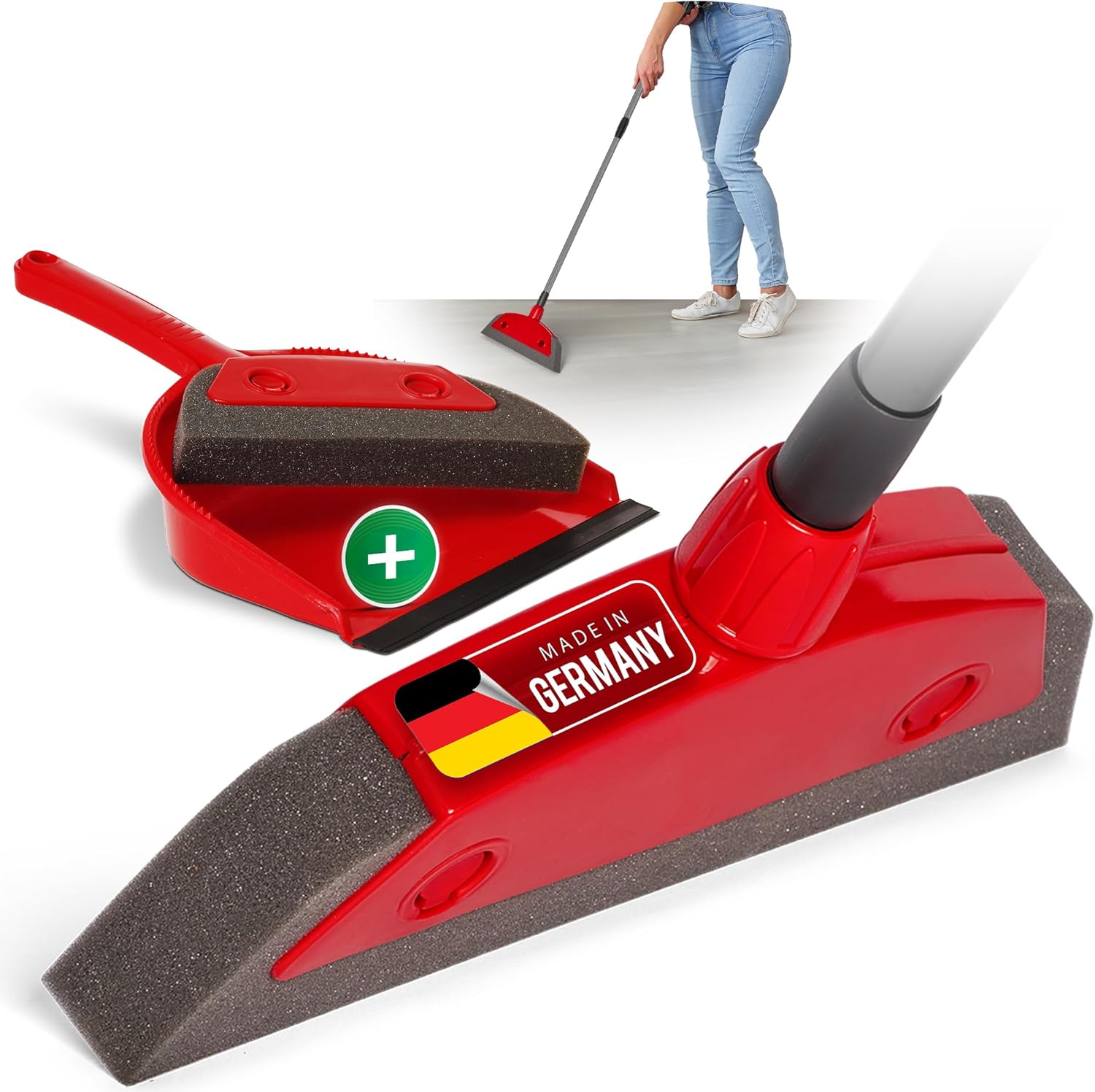 Schaumstoffbesen mit Teleskopstiel & Kehrgarnitur Friseurbesen Set Gummi Noppenbesen Hundehaarentferner Broom Parkett Besen f&uuml;r Drinnen Teppichbesen Bodenabzieher Haushaltsbesen Wunderbesen - Bild 1