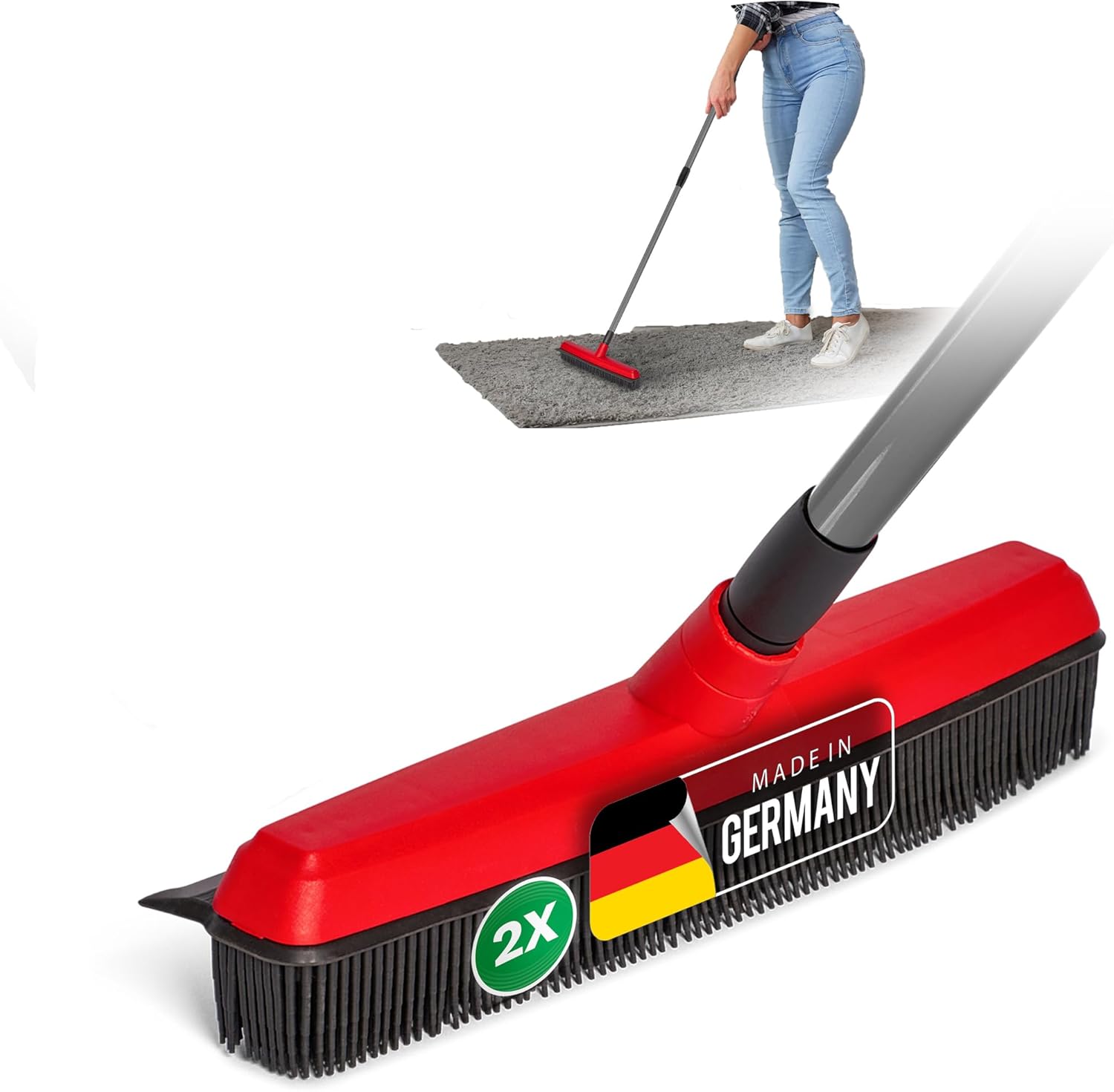 2X Gummibesen Auto & Abzieher Friseurbesen Gummi Noppenbesen Hundehaarentferner Parkett Besen f&uuml;r Drinnen Steinb&ouml;den Teppichbesen Bodenabzieher Haushaltsbesen Wunderbesen - Bild 1