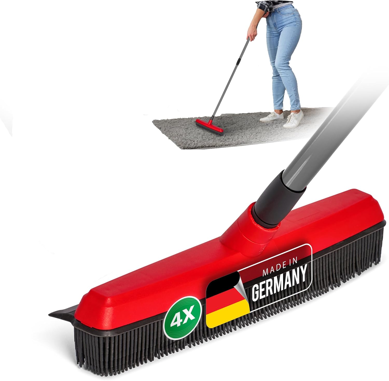4X Gummibesen mit Teleskopstiel Auto & Abzieher Friseurbesen Gummi Noppenbesen Hundehaarentferner Parkett Besen f&uuml;r Drinnen Steinb&ouml;den Teppichbesen Bodenabzieher Haushaltsbesen Wunderbesen - Bild 1