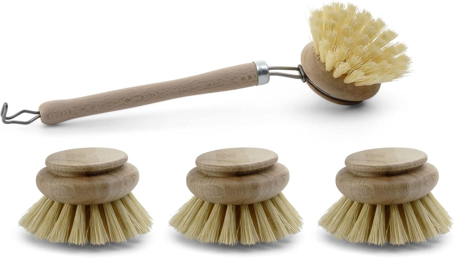 4 TLG Set 1x Sp&uuml;lb&uuml;rste I 3X Ersatzk&ouml;pfe I Kunstfibre I Holz I gro&szlig; I Abwaschb&uuml;rsten K&uuml;chenb&uuml;rsten Geschirr B&uuml;rsten Scheuerb&uuml;rsten Putzb&uuml;rsten B&uuml;rsten K&uuml;che - Bild 1