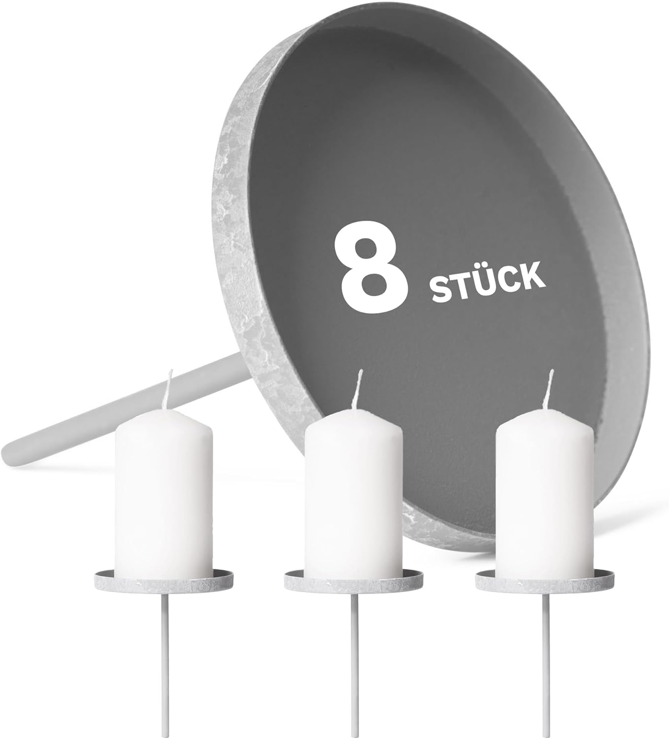 8X Kerzenpick Flach 8 cm GRAU Kerzenhalter f&uuml;r Adventskranz Kerzenpin Weihnachtskranz - Bild 1