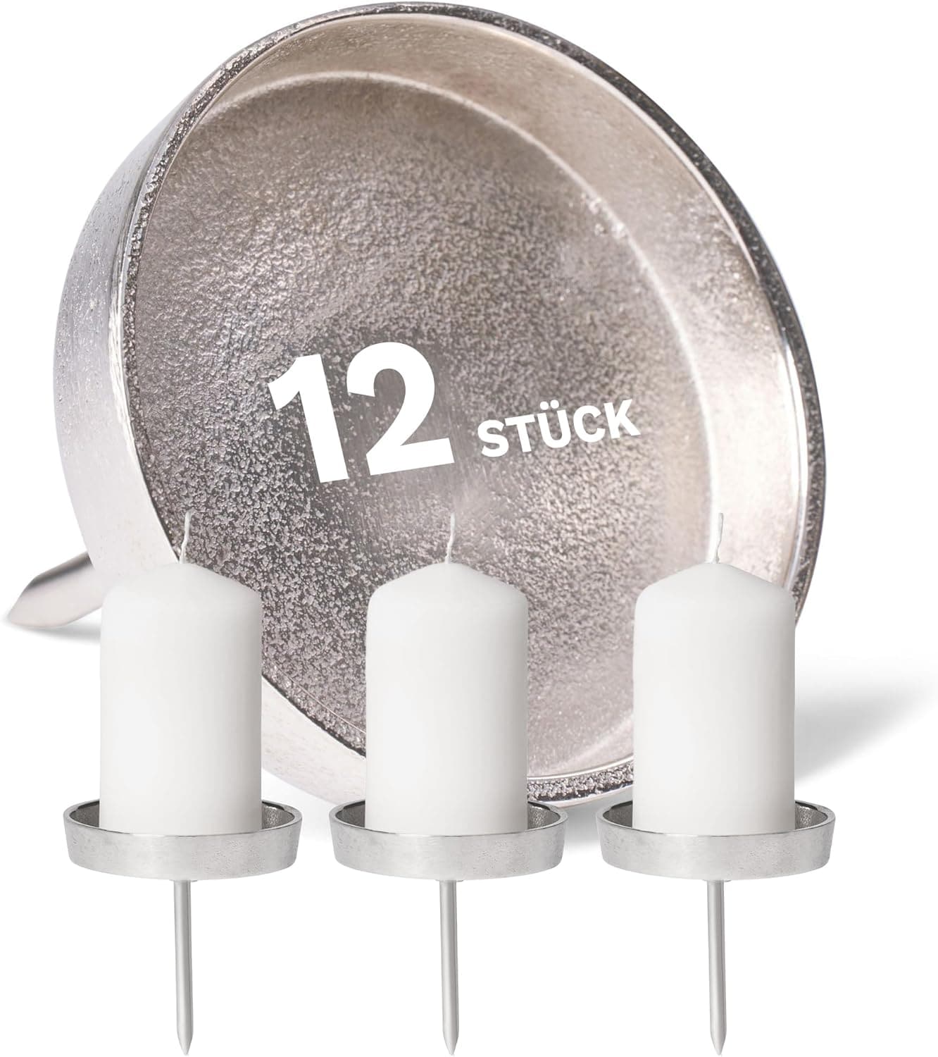 12x Kerzenpick Alu Flach 10 cm Kerzenhalter f&uuml;r Adventskranz Kerzenpin Weihnachtskranz - Bild 1