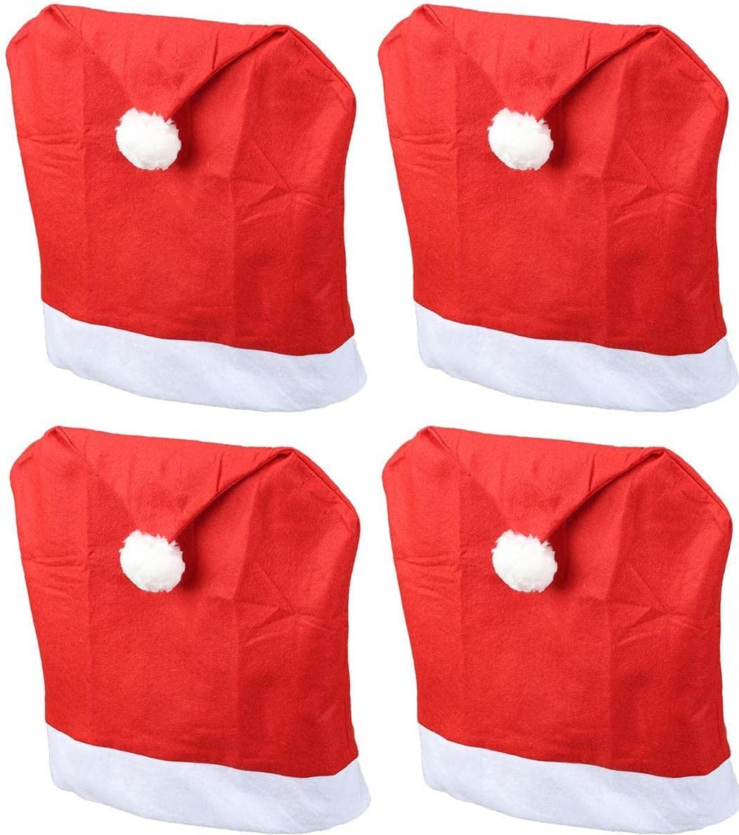 Stuhlhussen 4er Set Schwingstuhl Weihnachten I Rot I Nikolausm&uuml;tze I Stuhlbezug Weihnachten Deko Weihnachtsm&uuml;tze Stuhlabdeckung Stuhlbezug 4er Set - Bild 1