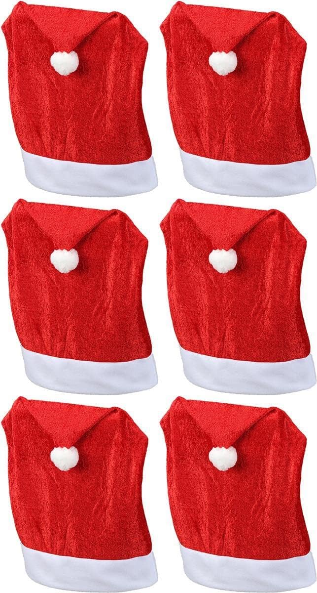 Weihnachten Stuhlhussen 6er Set I Samt I Rot I Nikolausm&uuml;tze I Stuhlbez&uuml;ge Esszimmer Weihnachtsdeko Weihnachtsm&uuml;tze Sessel&uuml;berzug Husse f&uuml;r Schwingstuhl - Bild 1