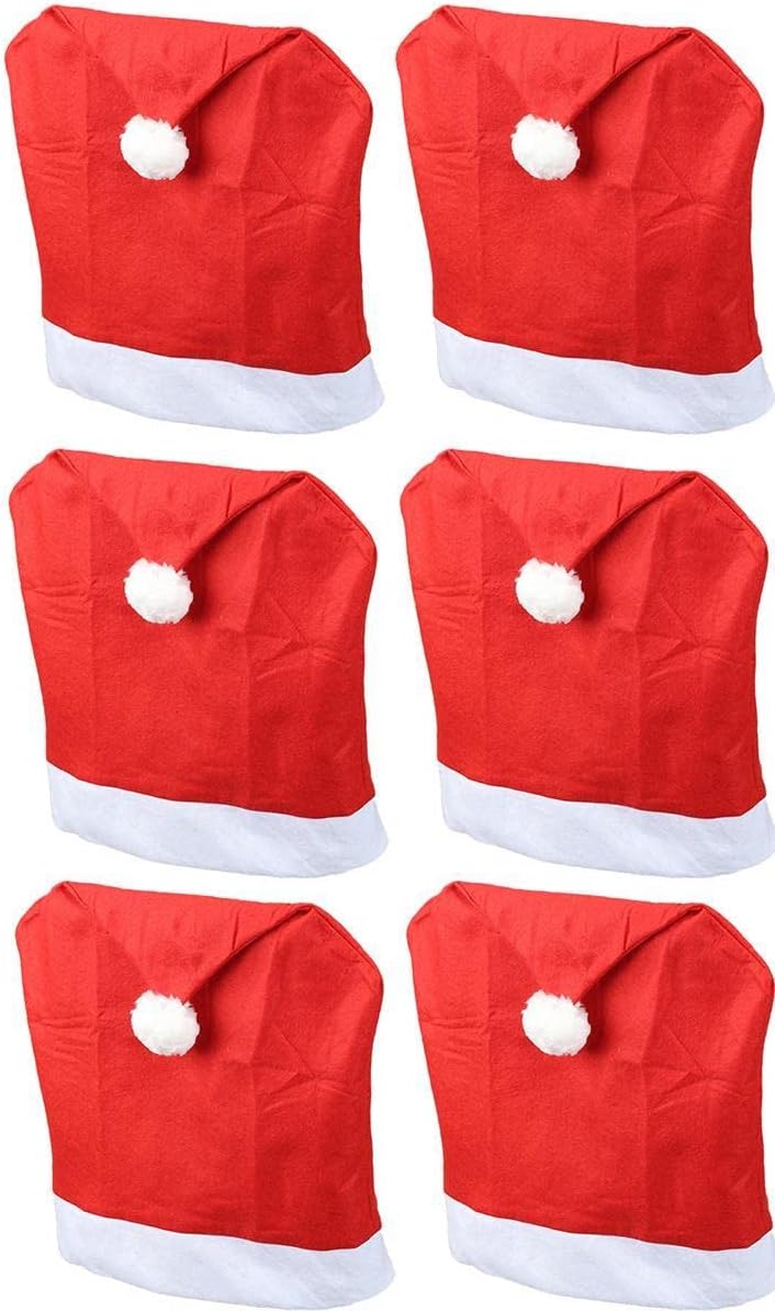 Weihnachten Stuhlhussen 6er Set I Rot I Nikolausm&uuml;tze I Stuhlbez&uuml;ge Esszimmer Weihnachtsdeko Weihnachtsm&uuml;tze Sessel&uuml;berzug Husse f&uuml;r Schwingstuhl - Bild 1