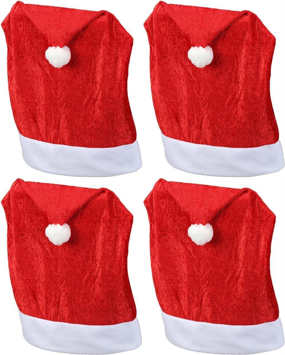Stuhlhussen 4er Set Schwingstuhl Weihnachten I Samt I Rot I Nikolausm&uuml;tze I Stuhlbezug Weihnachten Deko Weihnachtsm&uuml;tze Stuhlabdeckung Stuhlbezug 4er Set - Bild 1