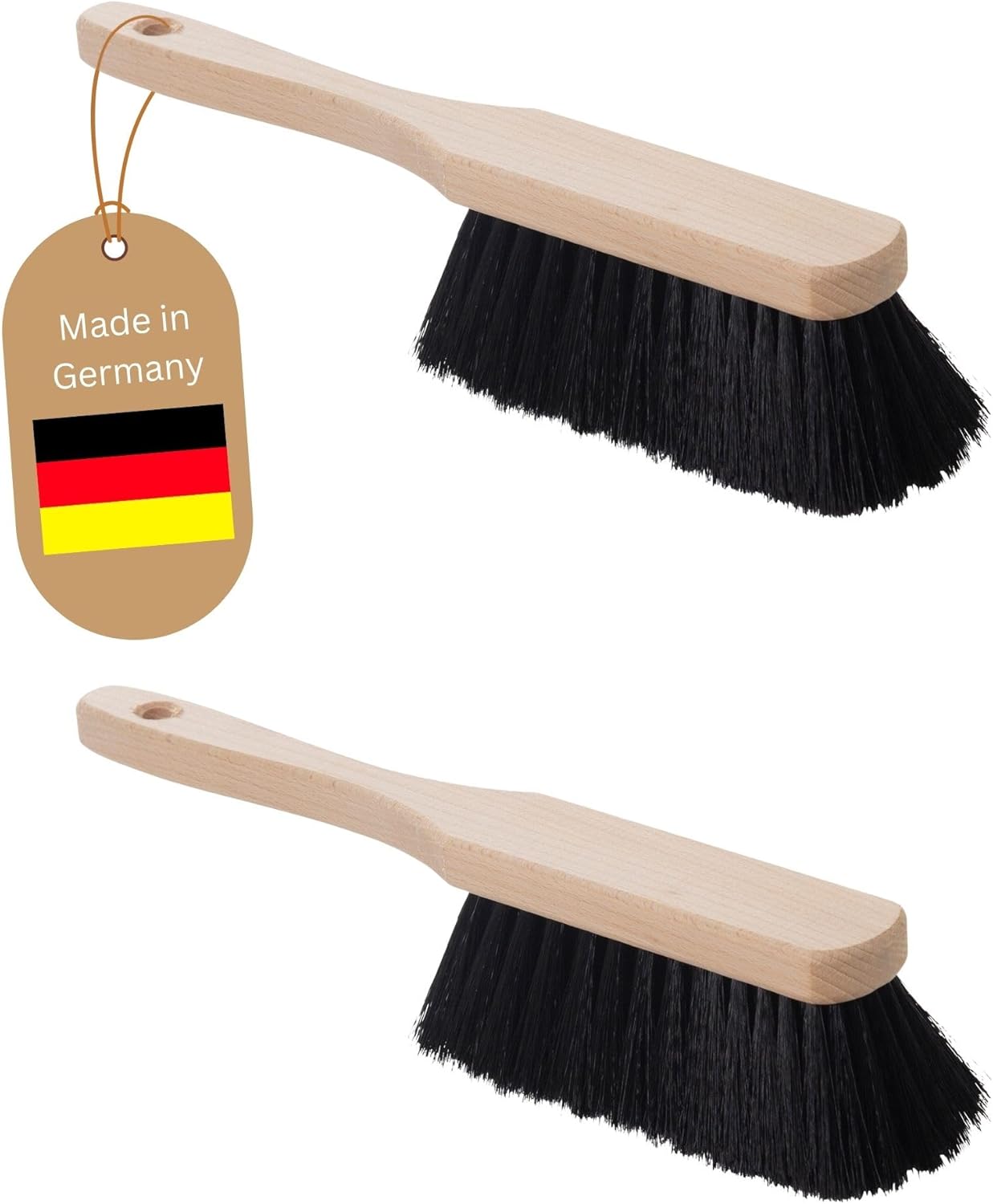 2er Set KUNSTBORSTEN SCHWARZ Handfeger Holz Besen weiche Borsten geeignet f&uuml;r Kehrgarnitur Camping Handfeger Auto Besenb&uuml;rste - Idealer Schneebesen Auto Hand Brush Handbesen Holz Handkehrer - Bild 1