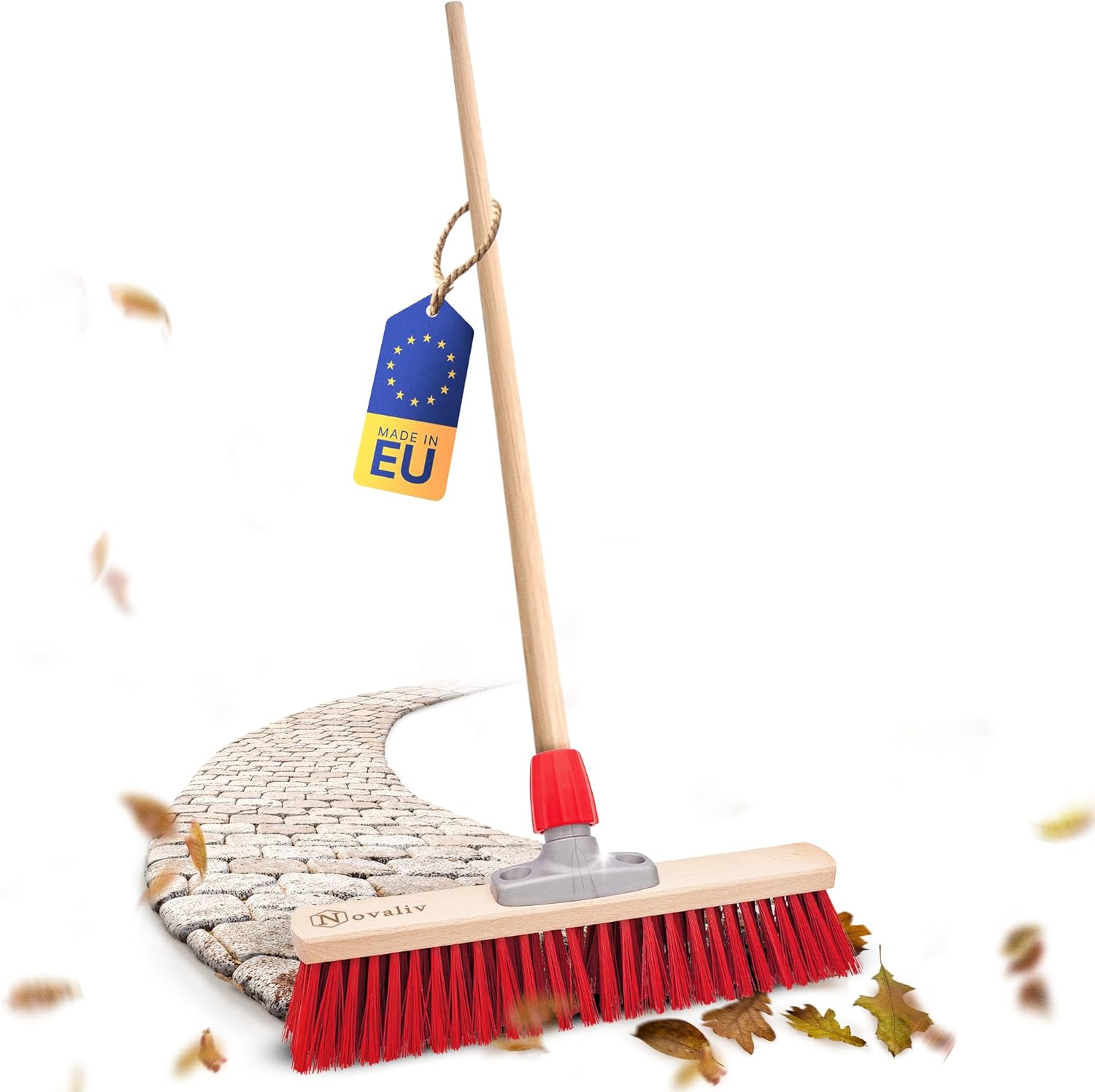 Stra&szlig;enbesen 40 cm I Besen mit Stiel Holz I Elaston rot I Industriebesen Kehrbesen Gartenbesen Hofbesen Besen mit Stiel drau&szlig;en Hallenbesen Besen Terrasse Au&szlig;enbesen - Bild 1