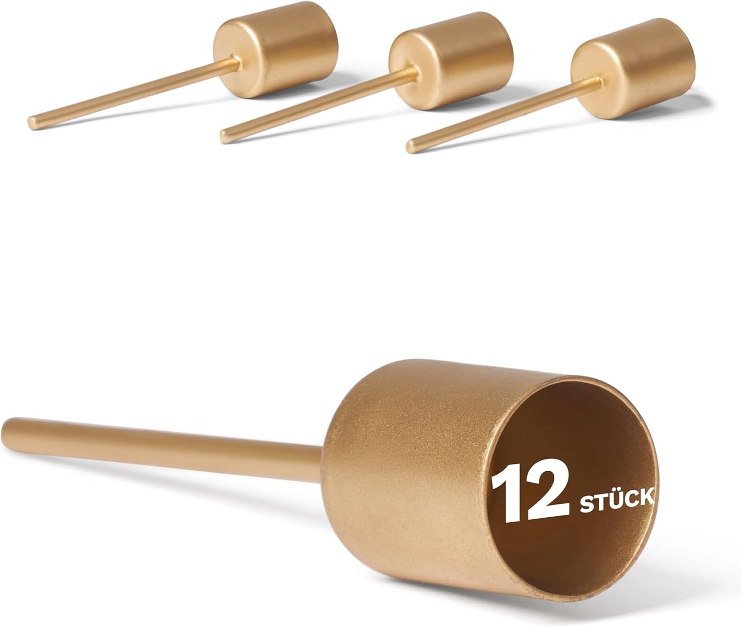 12x Stabkerzenhalter Gold I Kerzenpick 10 x 2 ,5 cm Kerzenpin Adventskranzdekoration I Kerzenstecker f&uuml;r Stabkerzen Kerzenleuchter I Dekoration Weihnachten - Bild 1