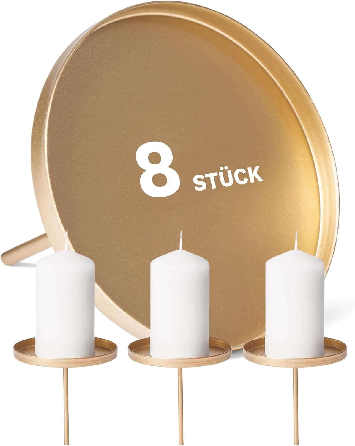 8X Kerzenpick Flach Gold 8cm Durchmesser I Kerzenteller mit Dorn I Adventskerzenhalter Weihnachtsdekoration Kerzenpin I Kerzenstecker f&uuml;r Adventskranz - Bild 1