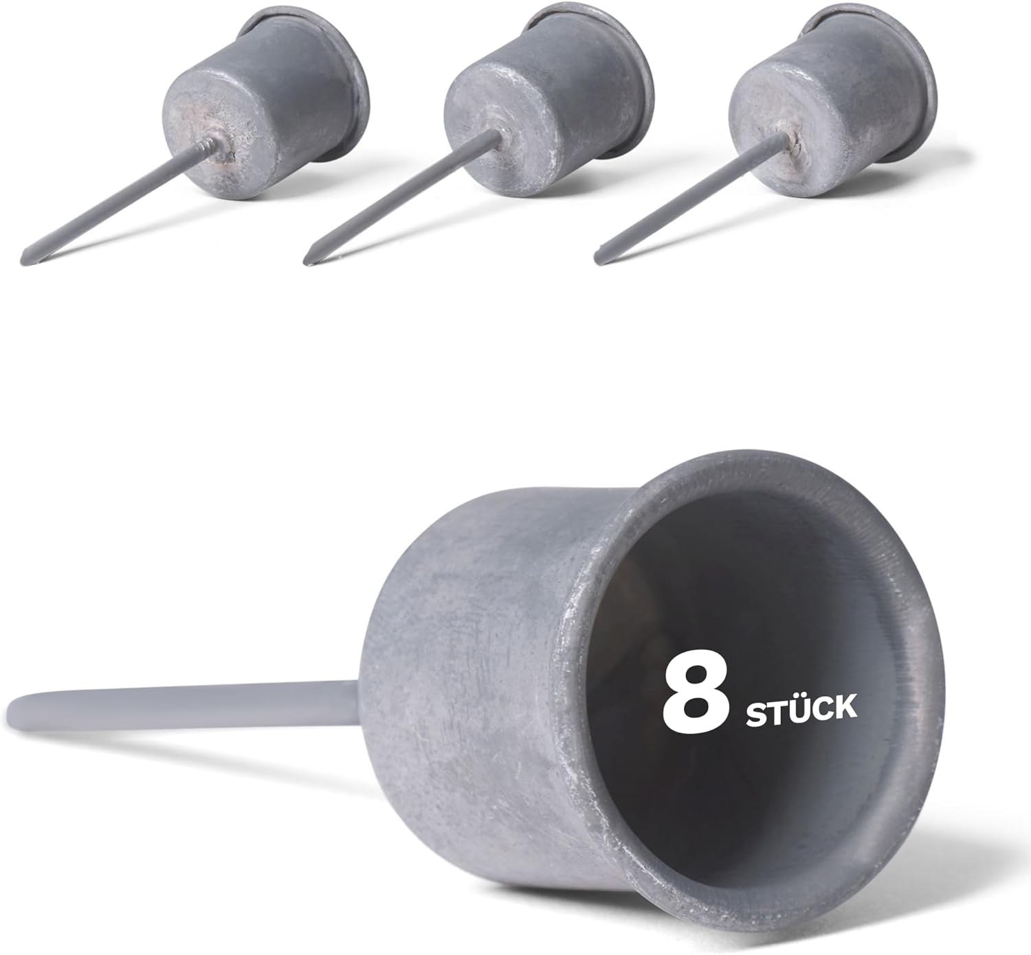 8X Stabkerzenhalter grau I Kerzenpick 7 ,1 x &Oslash; 2 ,8 cm Kerzenstecker f&uuml;r Adventskranzdekoration I Kerzenspie&szlig; Kerzenleuchter I Dekoration Weihnachten - Bild 1