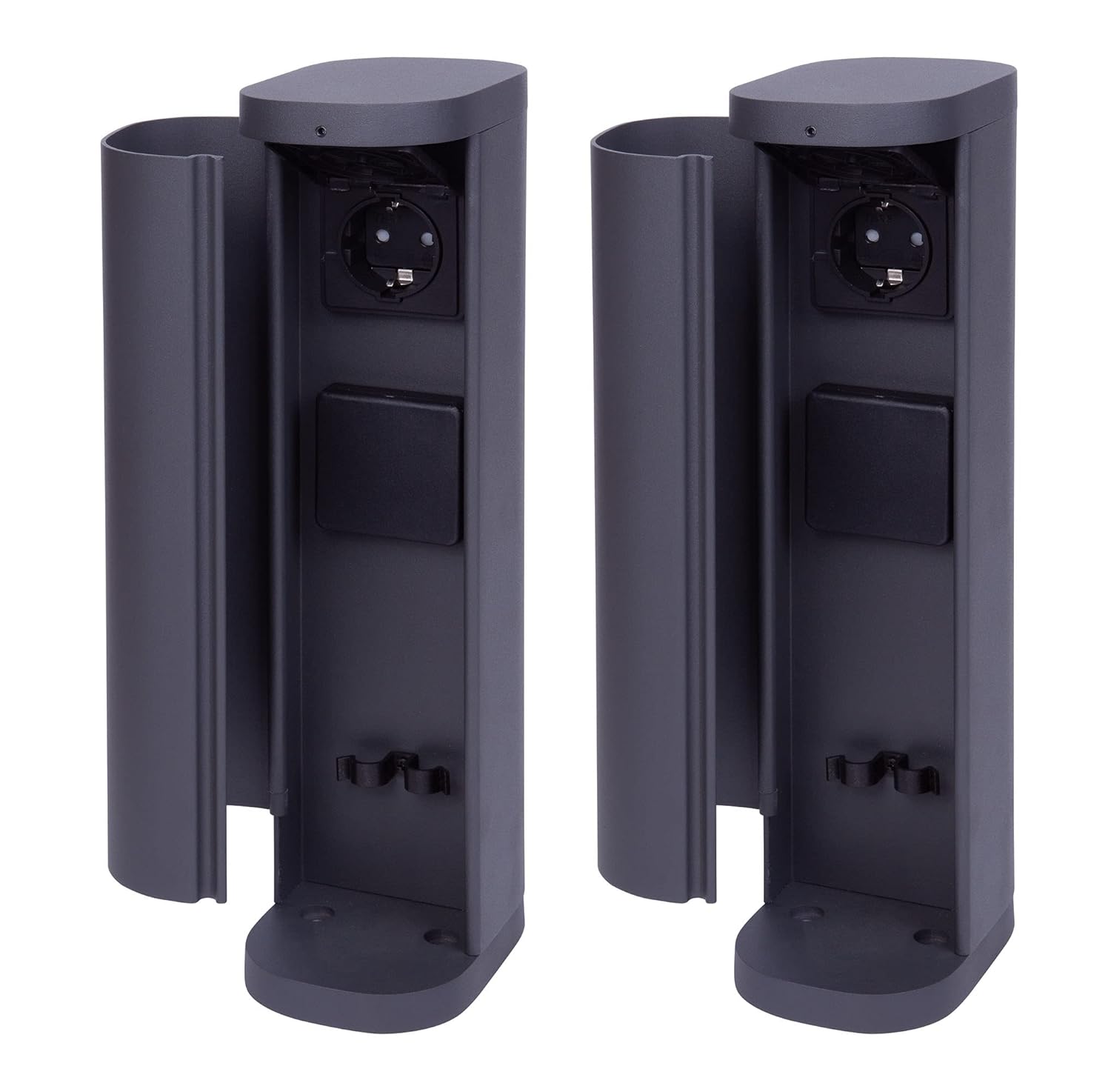 2x Steckdosenturm 2-fach au&szlig;en Anthrazit rund mit Blende IP44 Steckdose Aussen Gartensteckdose Outdoor Steckdoses&auml;ule Garten Steckdosenturm - Bild 1