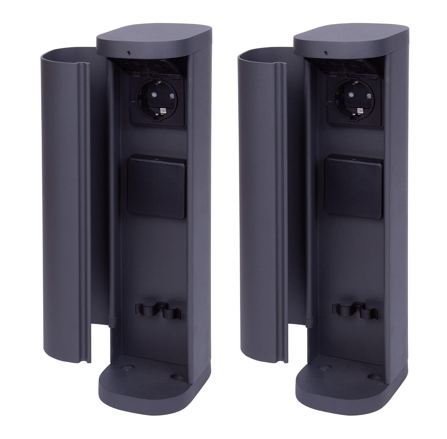 2x Steckdosenturm 2-fach außen Anthrazit rund mit Blende IP44 Steckdose Aussen Gartensteckdose Outdoor Steckdosesäule Garten Steckdosenturm