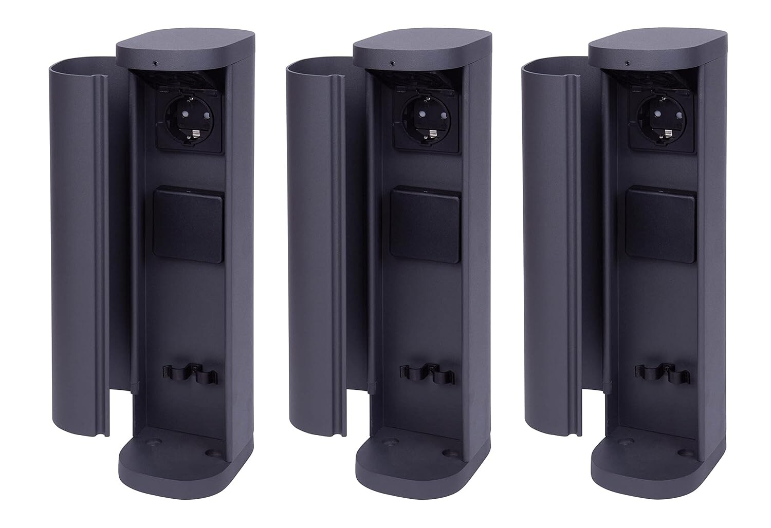 3x Steckdosenturm 2-fach außen Anthrazit rund mit Blende IP44 Steckdose Aussen Gartensteckdose Outdoor Steckdosesäule Garten Steckdosenturm