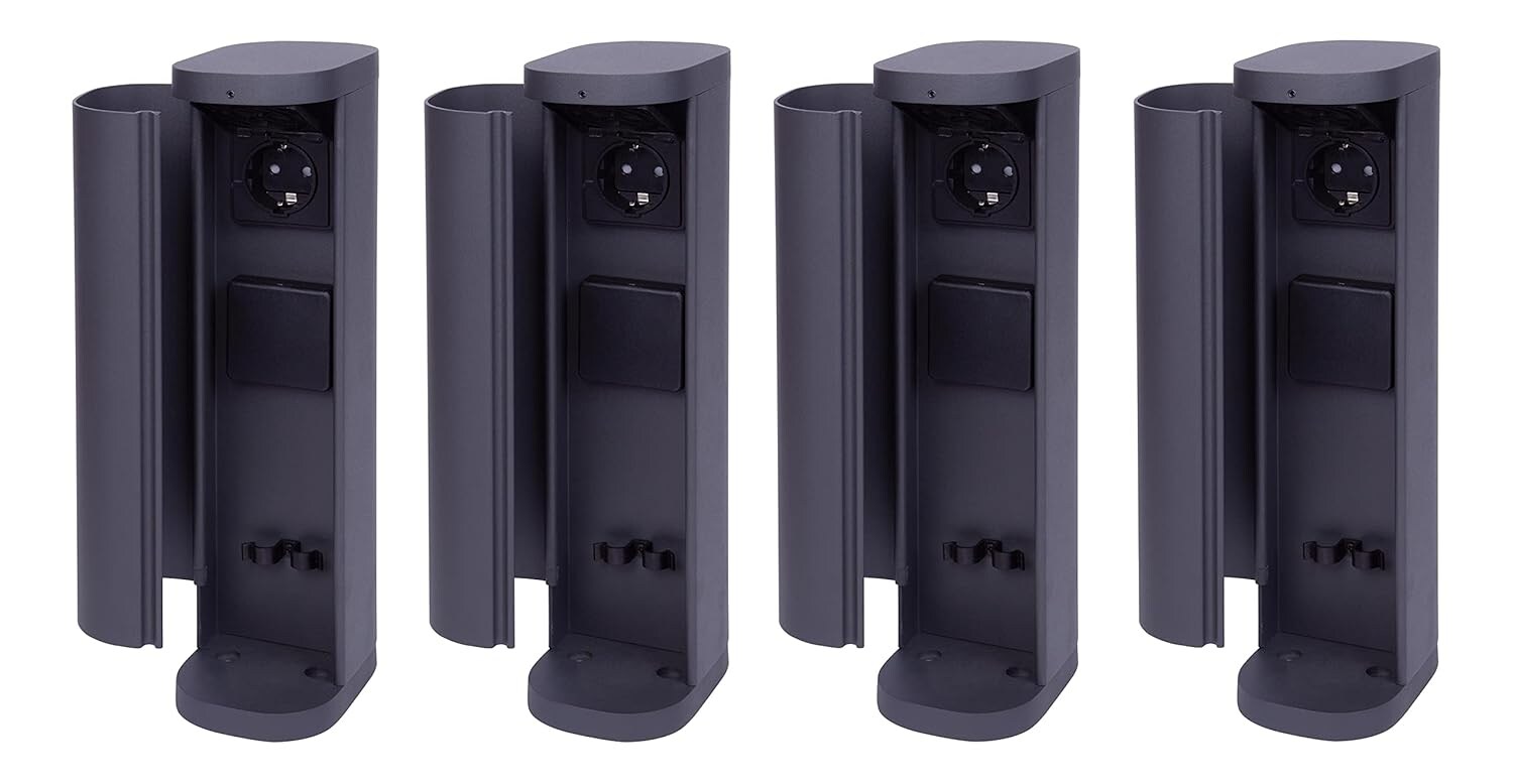 4x Steckdosenturm 2-fach außen Anthrazit rund mit Blende IP44 Steckdose Aussen Gartensteckdose Outdoor Steckdosesäule Garten Steckdosenturm