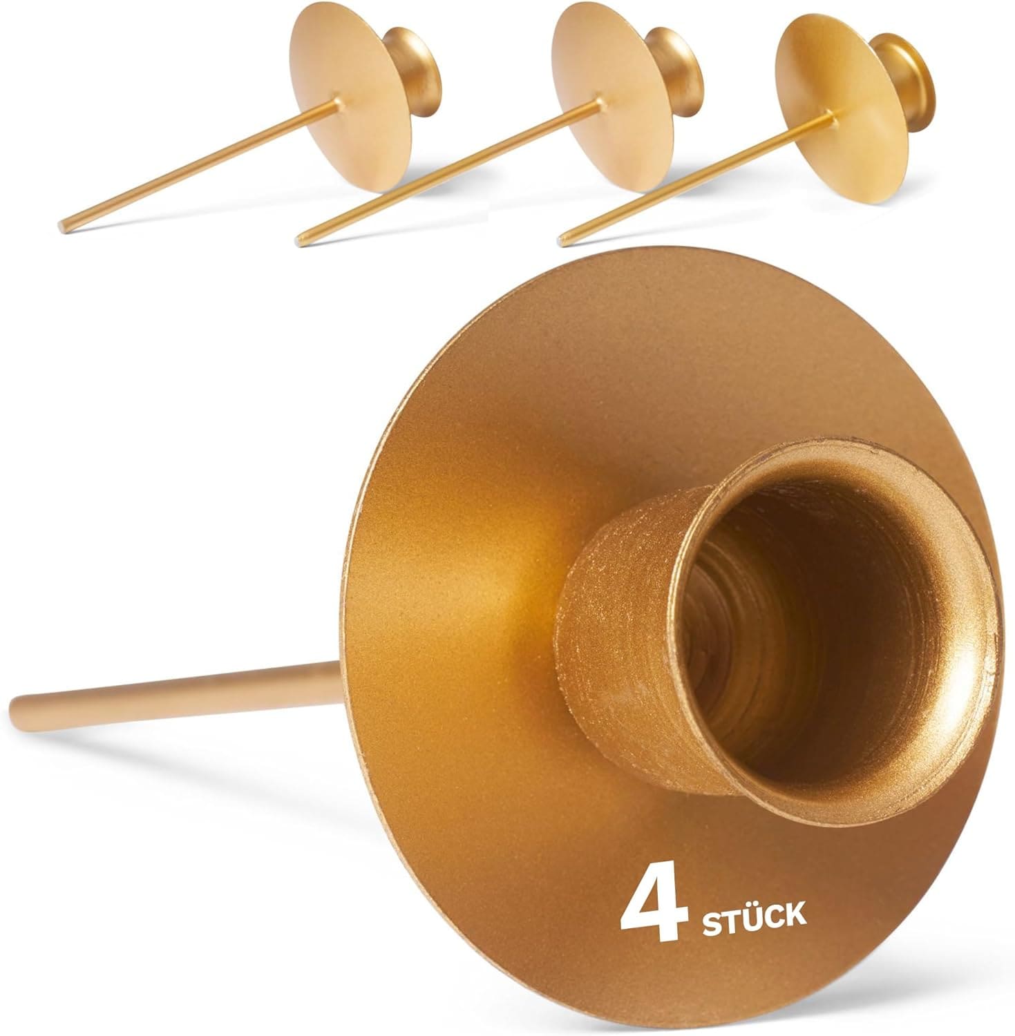 4x Stabkerzenhalter Weihnachtskranz GOLD Kerzenpick Kerzenst&auml;nder f&uuml;r Stabkerzen Kerzent&uuml;lle Metall Kerzenst&auml;nder Kerzenpin Adventskranzkerzenhalter Kerzenpick Kerzenhalter f&uuml;r Kr&auml;nze - Bild 1