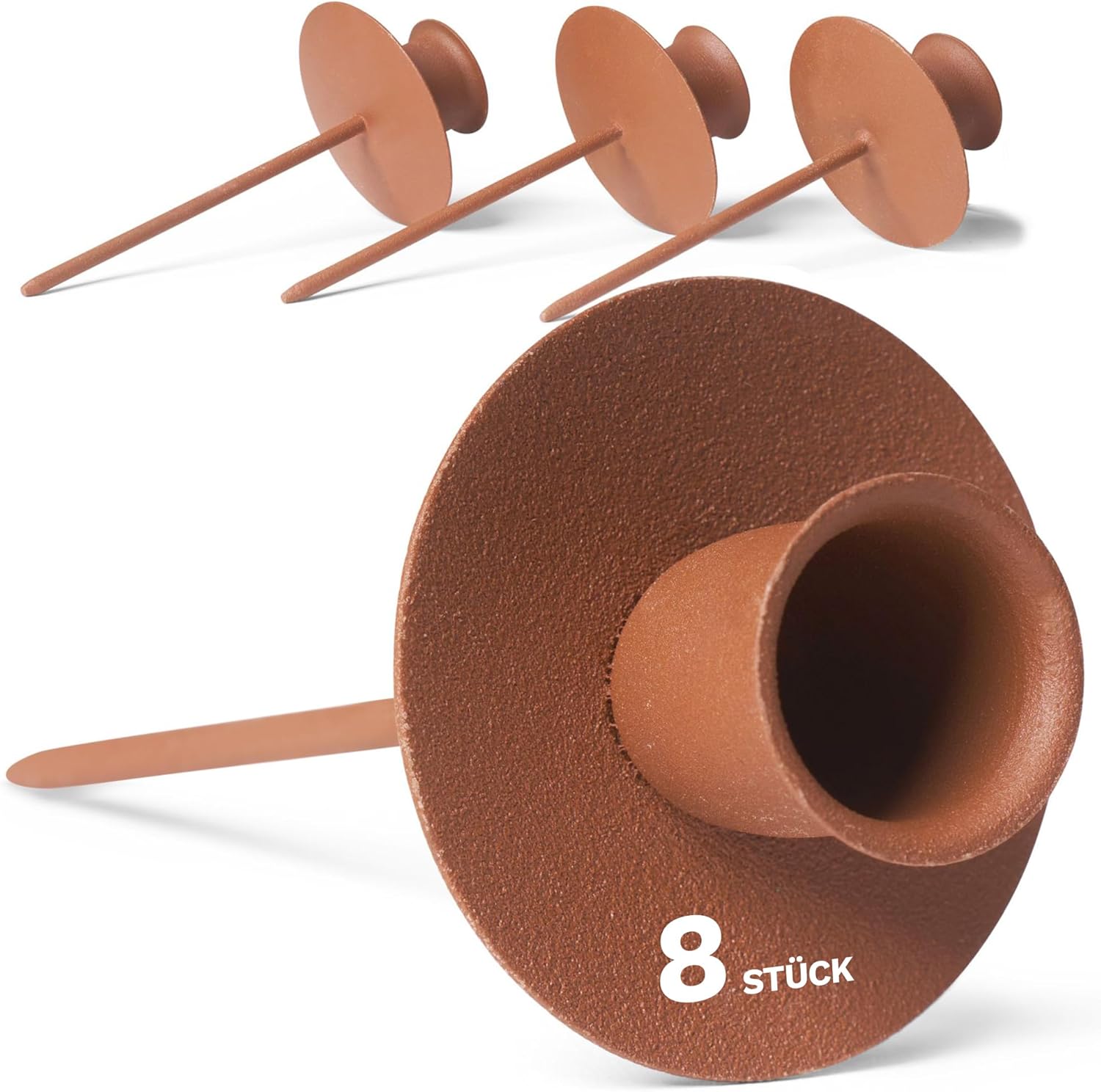 8er-Set Kerzenteller Adventskranz Kerzenpin ROST Kerzenst&auml;nder f&uuml;r Stabkerzen Kerzenpick Kerzenhalter f&uuml;r Kr&auml;nze Kerzent&uuml;lle Metall Kerzenst&auml;nder Kerzenpin Adventskranzkerzenhalter Tischdeko - Bild 1