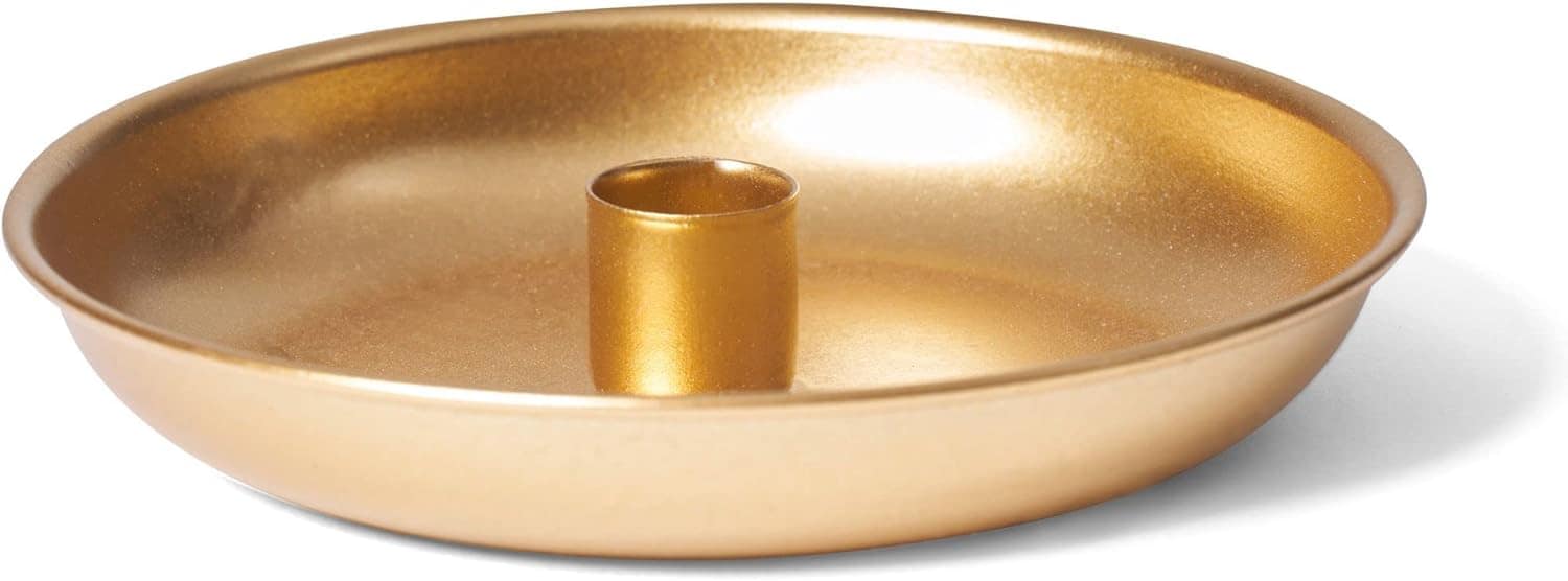 Stabkerzenhalter rund Metall Durchmesser 18cm Gold Kerzenhalter Kerzenteller Dekoschale Weihnachtsdekoration Tafelkerzen Candle Holder Kerzenpick Adventskranz scandic chic - Bild 1