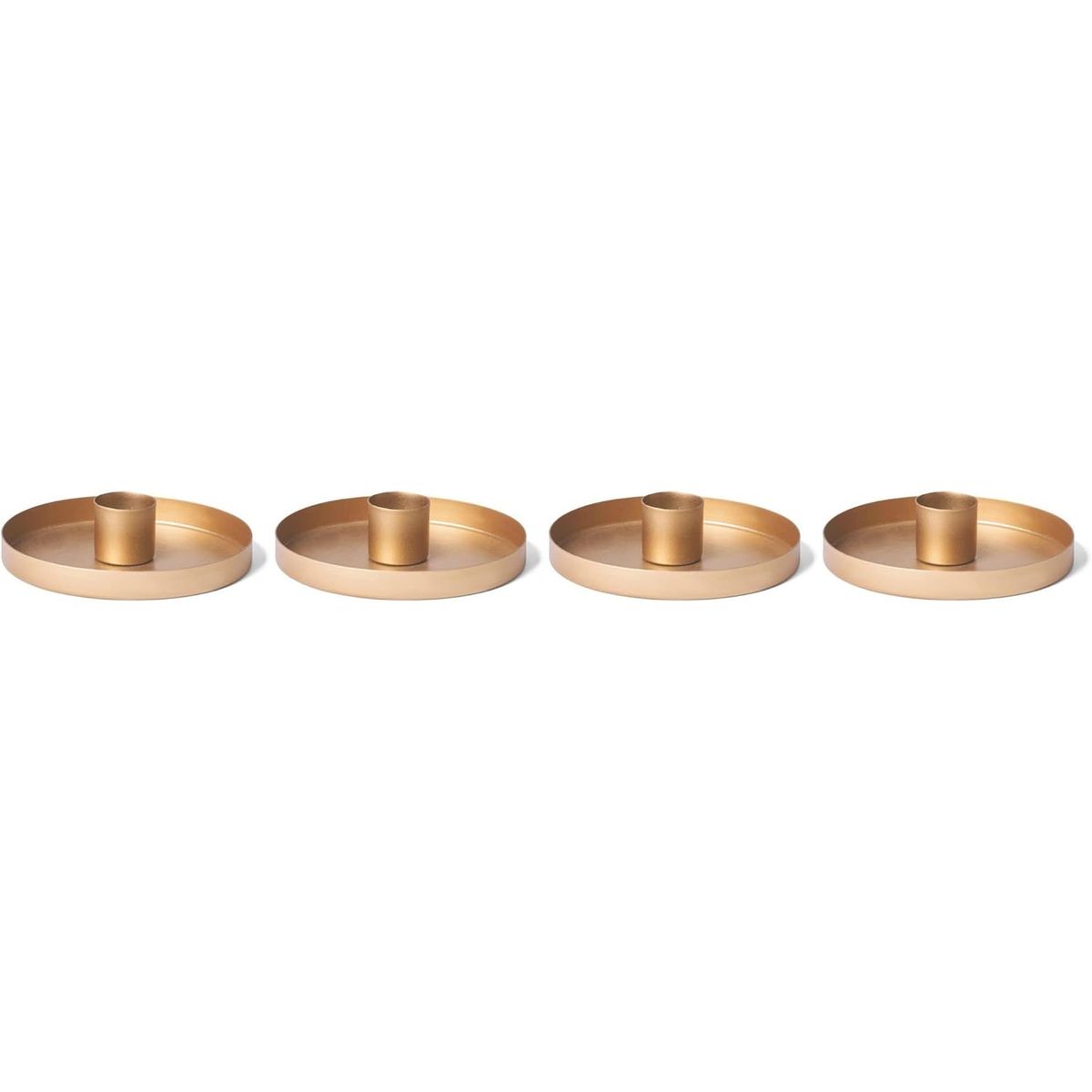 4X Kerzenhalter 6cm Metall Stabkerzen Tafelkerzen Gold Adventskranz Kerzenteller Kerzenst&auml;nder weihnachtliche Tischdekoration scandic chic Stabkerzenhalter Candle Holder Kerzenpin - Bild 1