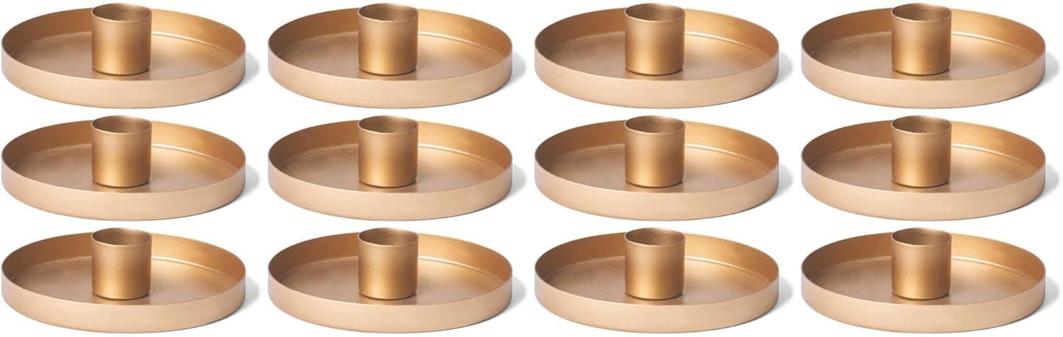 12x Stabkerzenhalter 6cm Candle Holder Kerzenpick Gold matt Kerzenhalter Metall rund f&uuml;r Tafelkerzen Adventskranz scandic chic Weihnachtsdekoration Kerzenteller Dekoschale Weihnachten - Bild 1