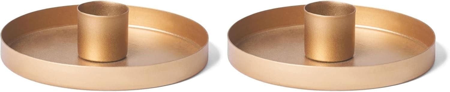 2X Kerzenst&auml;nder Stabkerzen rund Metall Durchmesser 6cm Gold matt Kerzenhalter Candle Holder Kerzenpick Adventskranz scandic chic Kerzenteller Dekoschale Tafelkerzen Weihnachtsdekoration - Bild 1