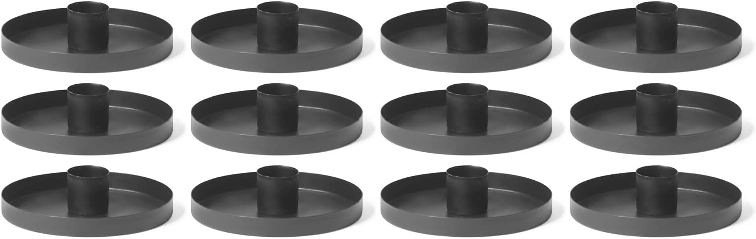 12er-Set Stabkerzenhalter 6cm Metall rund Tafelkerzen matt SCHWARZ Kerzenhalter Adventskranz scandic chic Weihnachtsdekoration Candle Holder Kerzenpick Kerzenteller Dekoschale Weihnachten - Bild 1