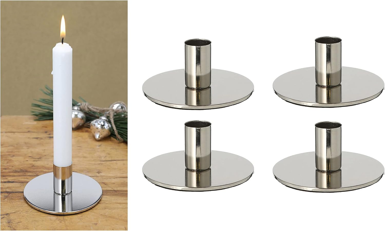 4er-Set Stabkerzenhalter Silber Weihnachtsdekoration Candle Holder 10x5cm Metall Adventskranz Weihnachten scandic chic Tafelkerzen Kerzenhalter Kerzenpick Kerzenteller Dekoschale - Bild 1