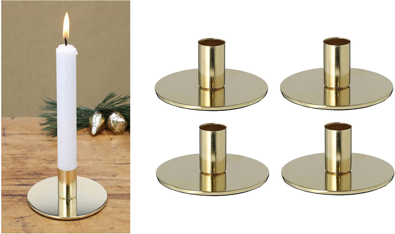 4er-Set Stabkerzenhalter Metall Gold 10x5cm Home Deko weihnachtliche Tischdeko Kerzenst&auml;nder Kerzenpin scandic chic Vintage Kerzenhalter Retro Wohnzimmerdekoration Dekoschale - Bild 1