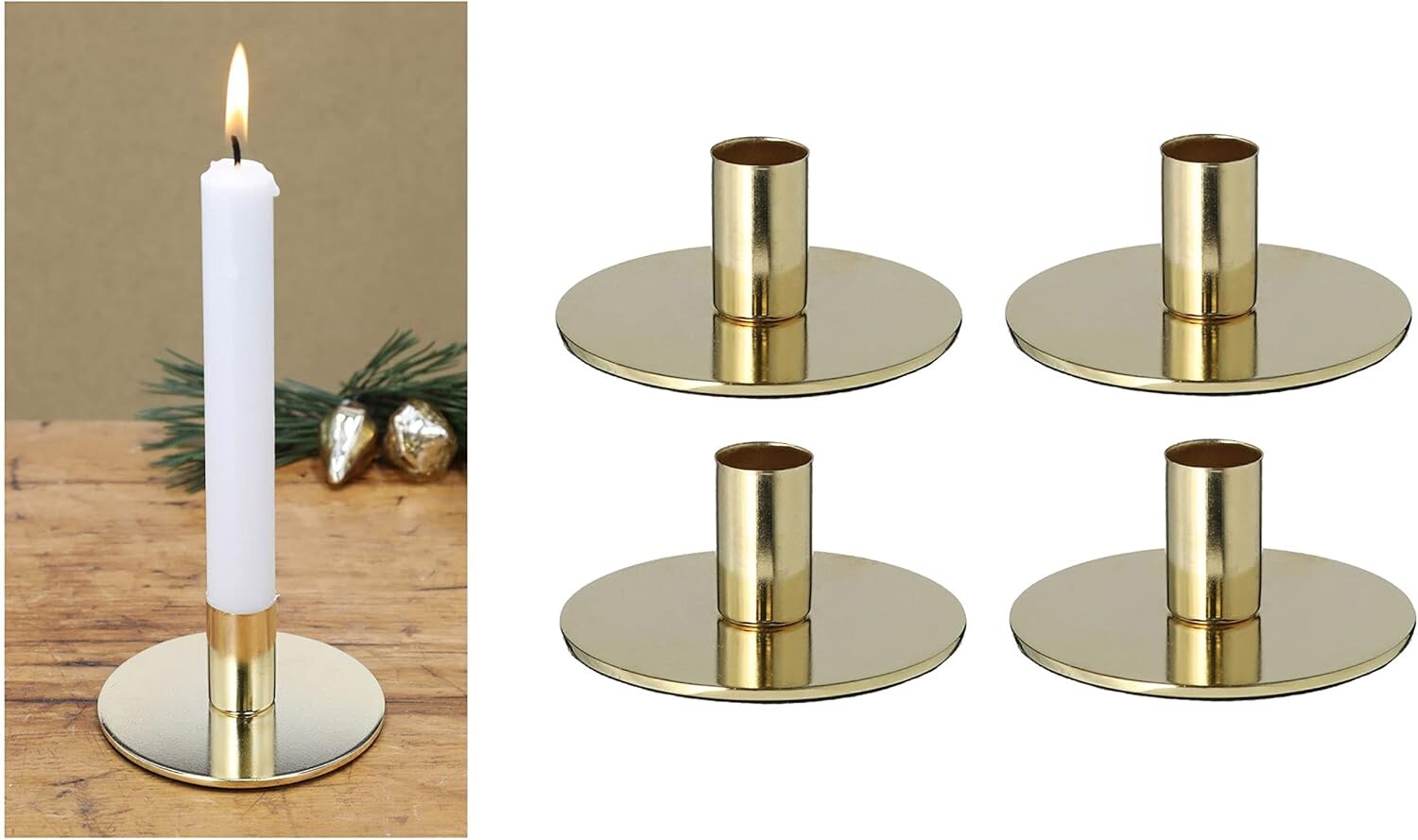 4er-Set Stabkerzenhalter Metall Gold 10x5cm Home Deko weihnachtliche Tischdeko Kerzenständer Kerzenpin scandic chic Vintage Kerzenhalter Retro Wohnzimmerdekoration Dekoschale
