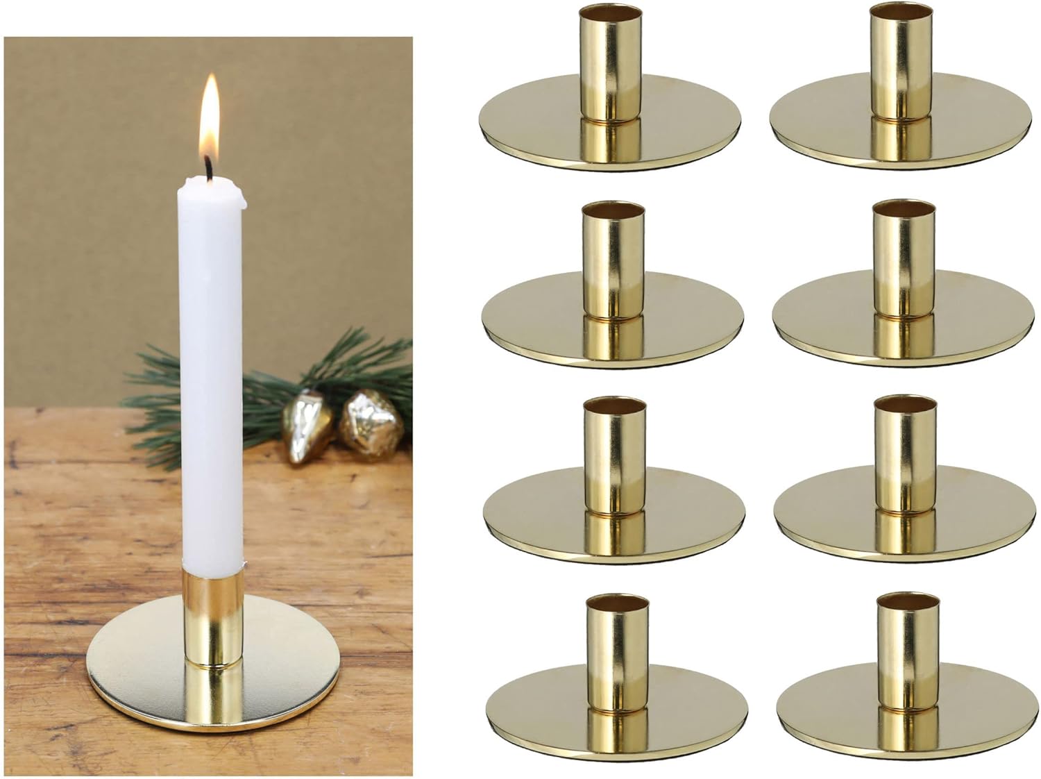 8X Kerzenst&auml;nder Gold Metall 10x5cm Weihnachten Adventskranz Kerzenhalter Stabkerzen Kerzenpn scandic chic Tischdekoration Home Deko Retro Dekoschale Weihnachtsdekoration Candle Holder - Bild 1
