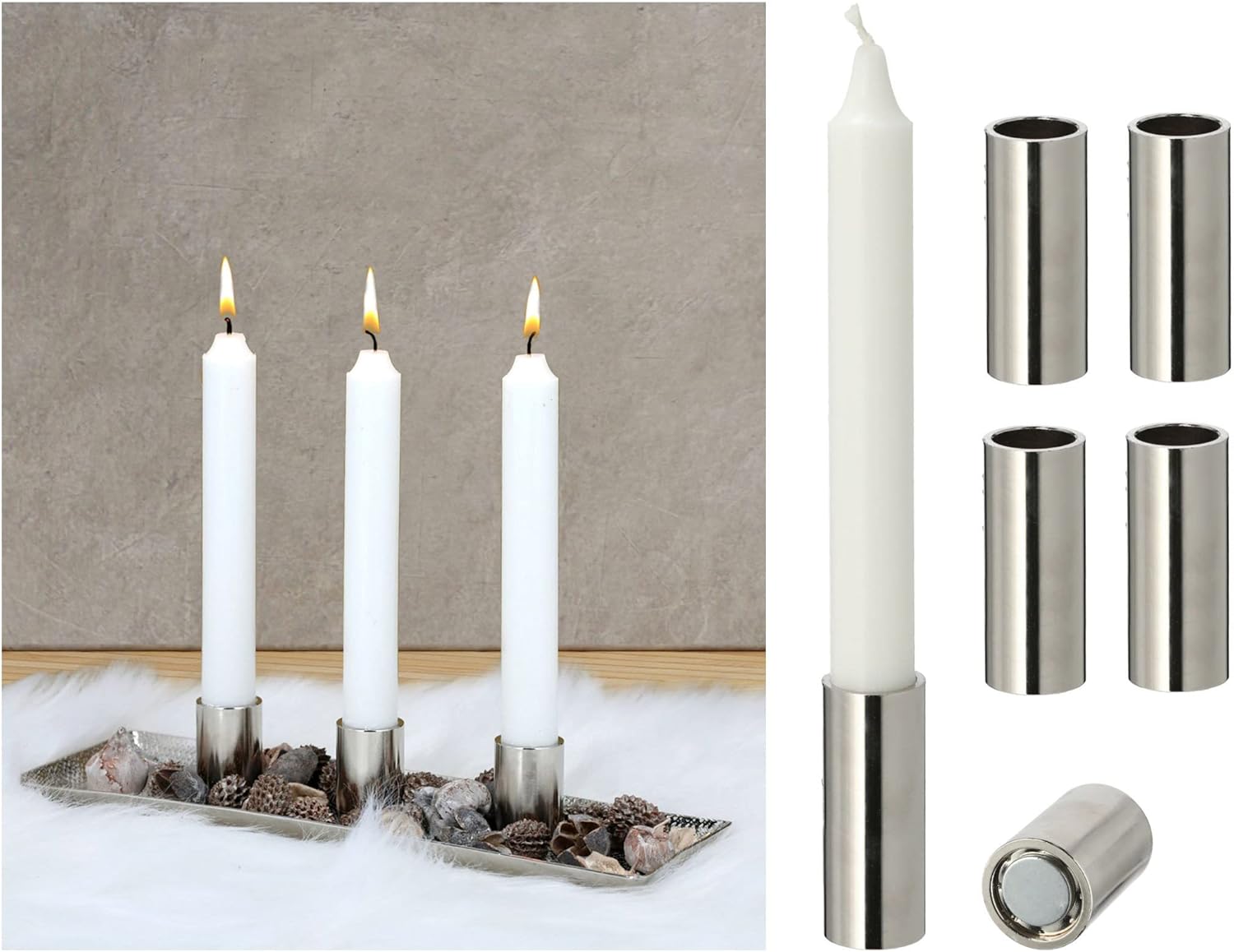 2er-Set Stabkerzenhalter Silber 2 ,5x5cm Weihnachtsdekoration Candle Holder Magnet Metall Adventskranz scandic chic Tafelkerzen Kerzenhalter Kerzenpick Kerzenteller Dekoschale Weihnachten - Bild 1