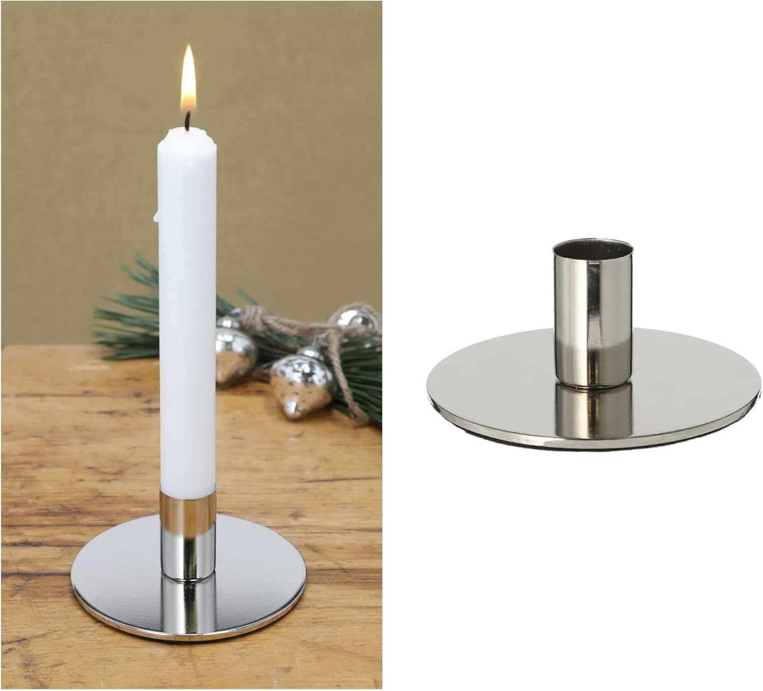 Stabkerzenhalter Metall Silber 10x5cm Home Deko Vintage weihnachtliche Tischdeko Kerzenst&auml;nder Kerzenpin scandic chic Kerzenhalter Retro Wohnzimmerdekoration Dekoschale - Bild 1