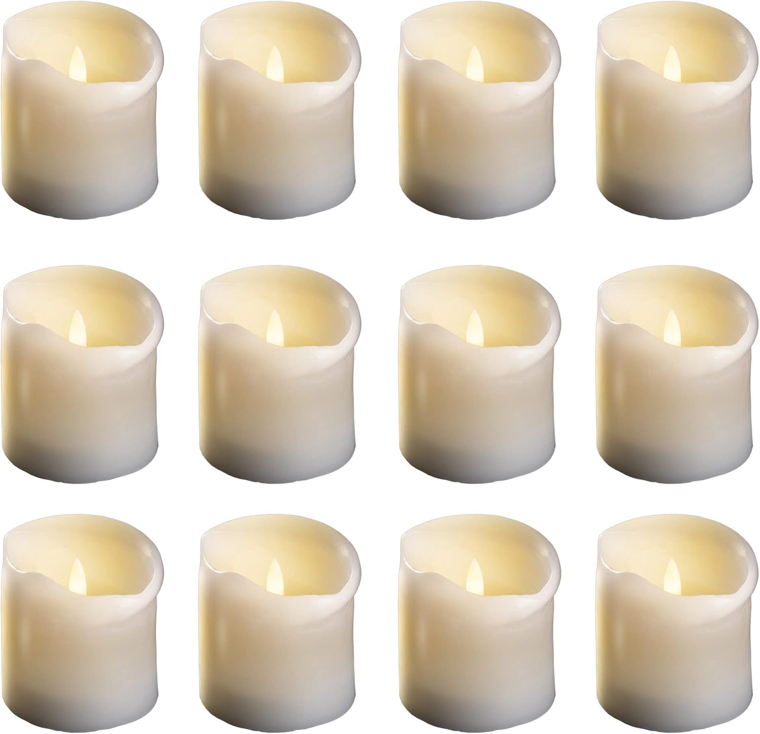 12x LED Stumpenkerze mit Timer 6 Stunden - Echtwachs LED warmwei&szlig; 7 ,5cm Durchmesser 12 ,5cm H&ouml;he - 2 AA Batterien n&ouml;tig LED Echtwachskerze mit Flackereffekt flammenlose Stumpenkerze LED Kerze - Bild 1