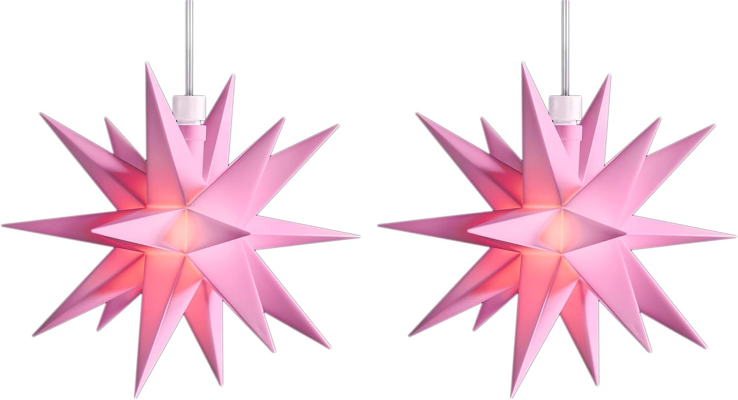 2er SPARSET LED Dekosterne Klein 12cm ROSA mit Batteriefach f&uuml;r 3 AA Batterien 6h Timerfunktion (1 ,5m Kabel) Weihnachtsdeko Fenster beleuchtet 3D Stern 18 Zackig Leuchtstern LED Pink Kinder - Bild 1
