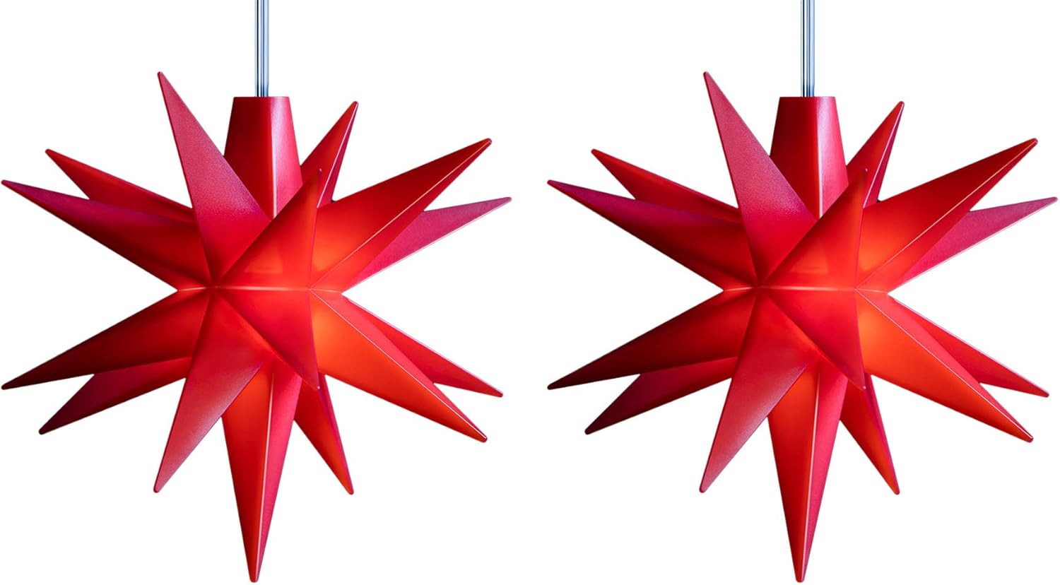 2er SET Weihnachtssterne LED Dekostern Klein 12cm ROT mit FERNBEDIENUNG und Batteriefach f&uuml;r 3 AA Batterien 6h Timer INNENRAUMDEKO 3D Stern 18 Zackig Leuchtstern LED Lichterkette Kinderzimmer - Bild 1