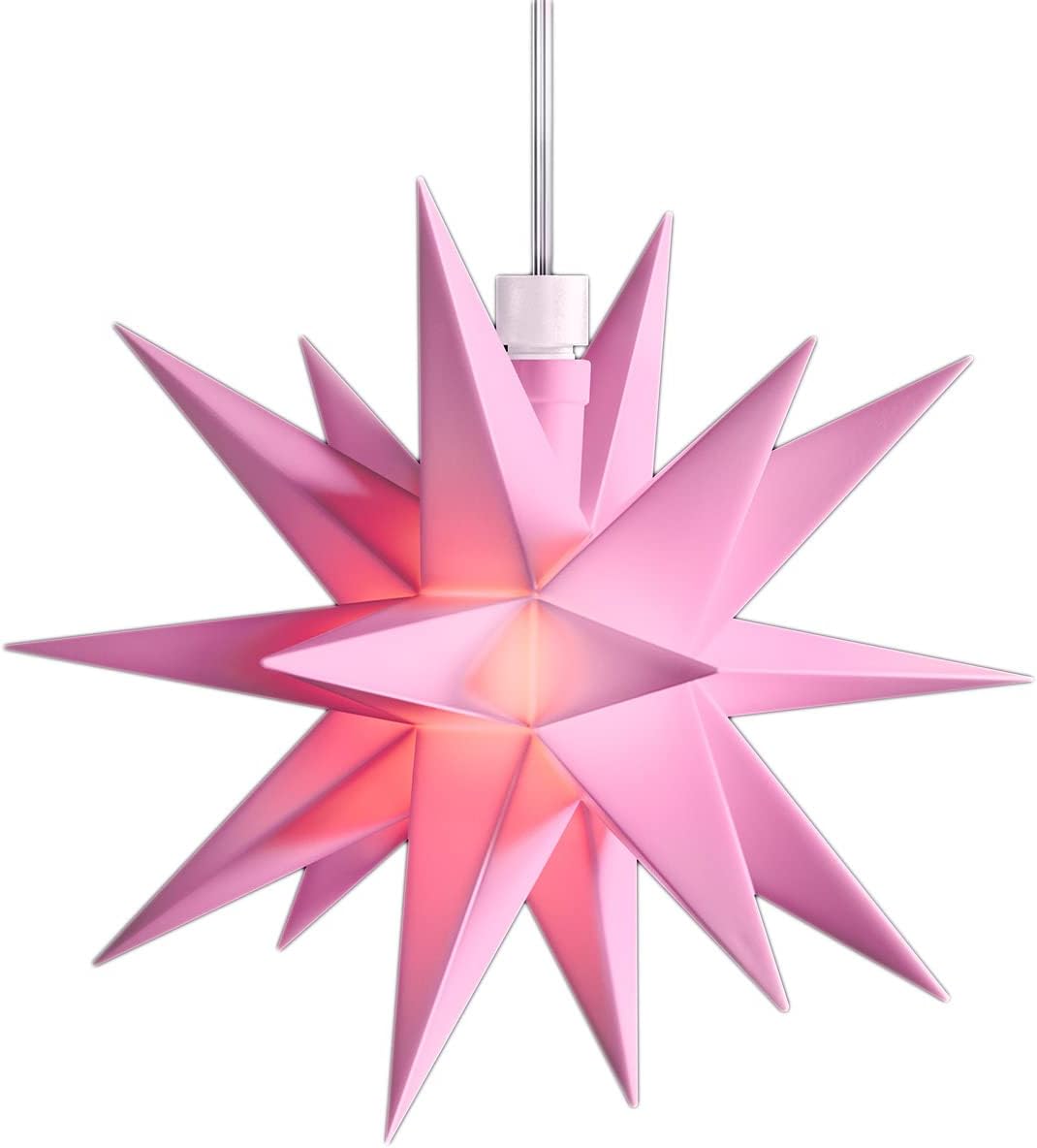 Weihnachtsstern LED Dekostern Klein 12cm ROSA mit Batteriefach f&uuml;r 3 AA Batterien 6h Timerfunktion 1 ,5m Kabel INNENRAUM DEKO 3D Stern 18 Zackig Leuchtstern LED Pink Weihnachtsstern beleuchtet - Bild 1