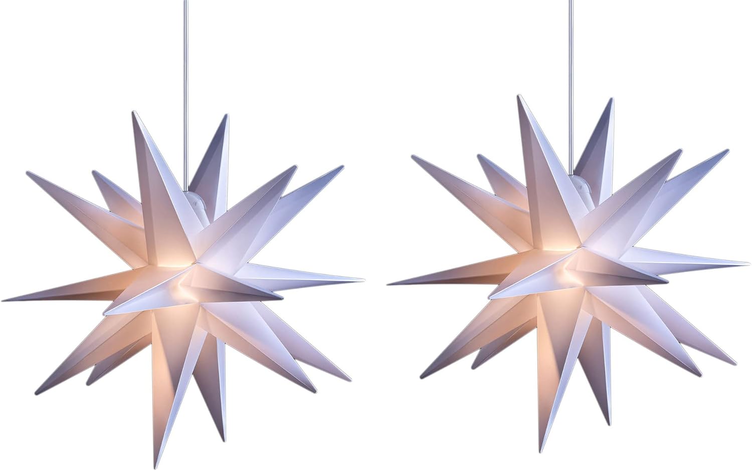 2er Sparset Weihnachtssterne LED Dekosterne 25cm Weiss f&uuml;r AUSSEN Kabel mit Trafo 3D Stern 18 Zackig Leuchtstern Weihnachtslicht Winterbeleuchtung 3D Stern Weihnachtslicht - Bild 1