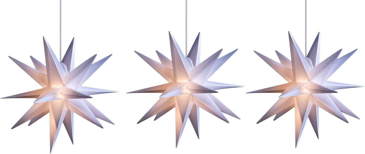 3er Sparset Weihnachtssterne LED Dekosterne 25cm Weiss für AUSSEN Kabel mit Trafo 3D Stern 18 Zackig Leuchtstern Weihnachtslicht Winterbeleuchtung 3D Stern Weihnachtslicht