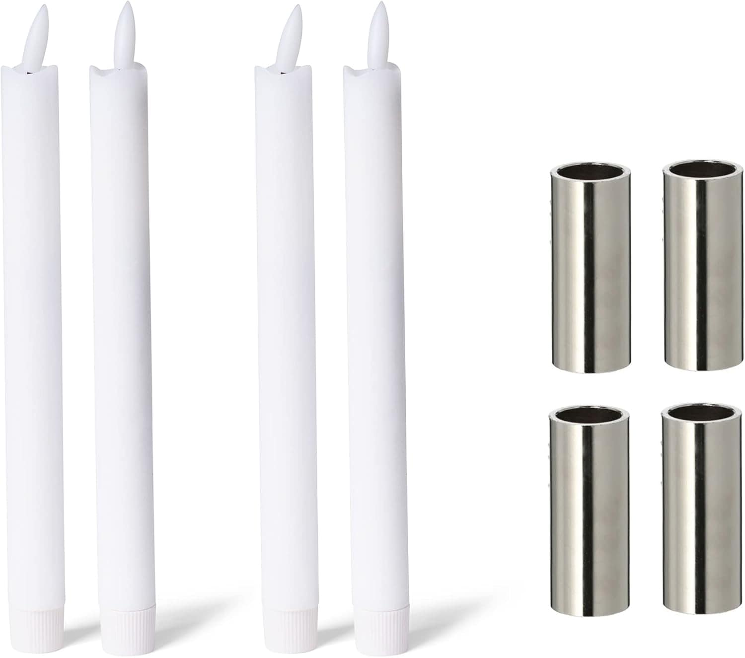 2er-Set Stabkerzenhalter Silber 2 ,5x5cm Premium LED-Stabkerze Echtwachs Flackereffekt Weihnachtsdekoration Candle Holder Magnet Metall Adventskranz scandic chic Tafelkerzen Kerzenhalter - Bild 1