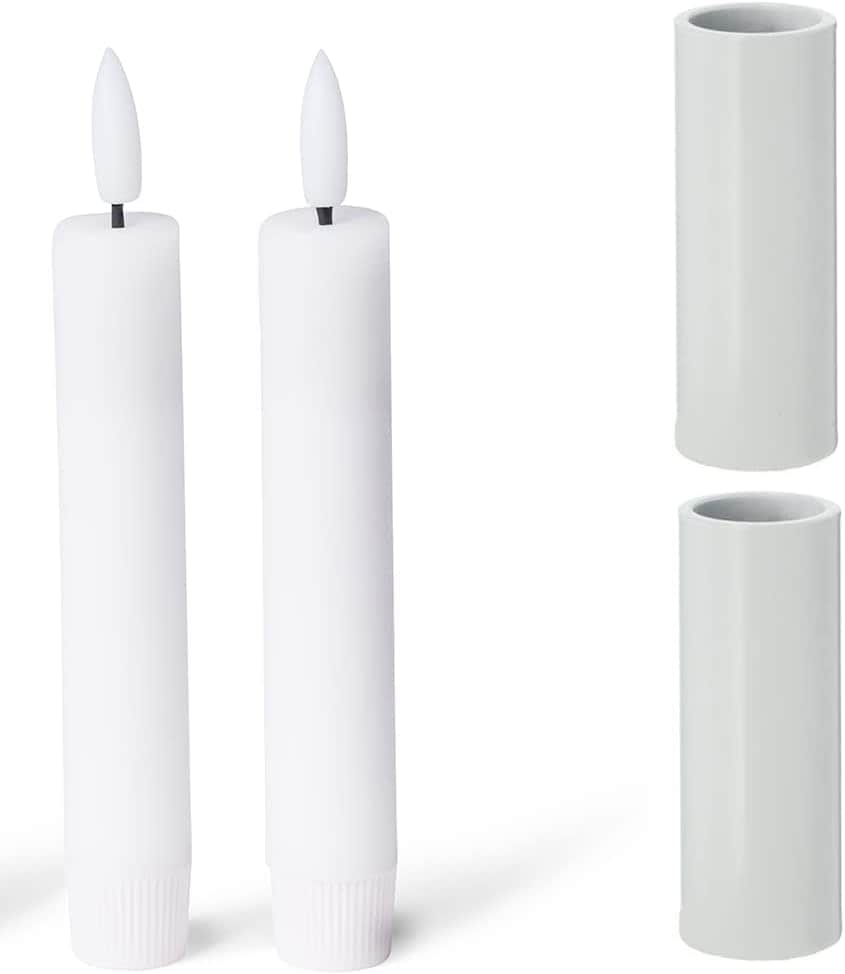 Novaliv 2er-Set Kerzenst&auml;nder magnetisch Stabkerzen Tafelkerzen Weiss 2 ,8x5cm mit LED-Stabkerzen Premium Echtwachskerzen Weihnachten Adventskranzkerzenhalter weihnachtliche Tischdekoration - Bild 1