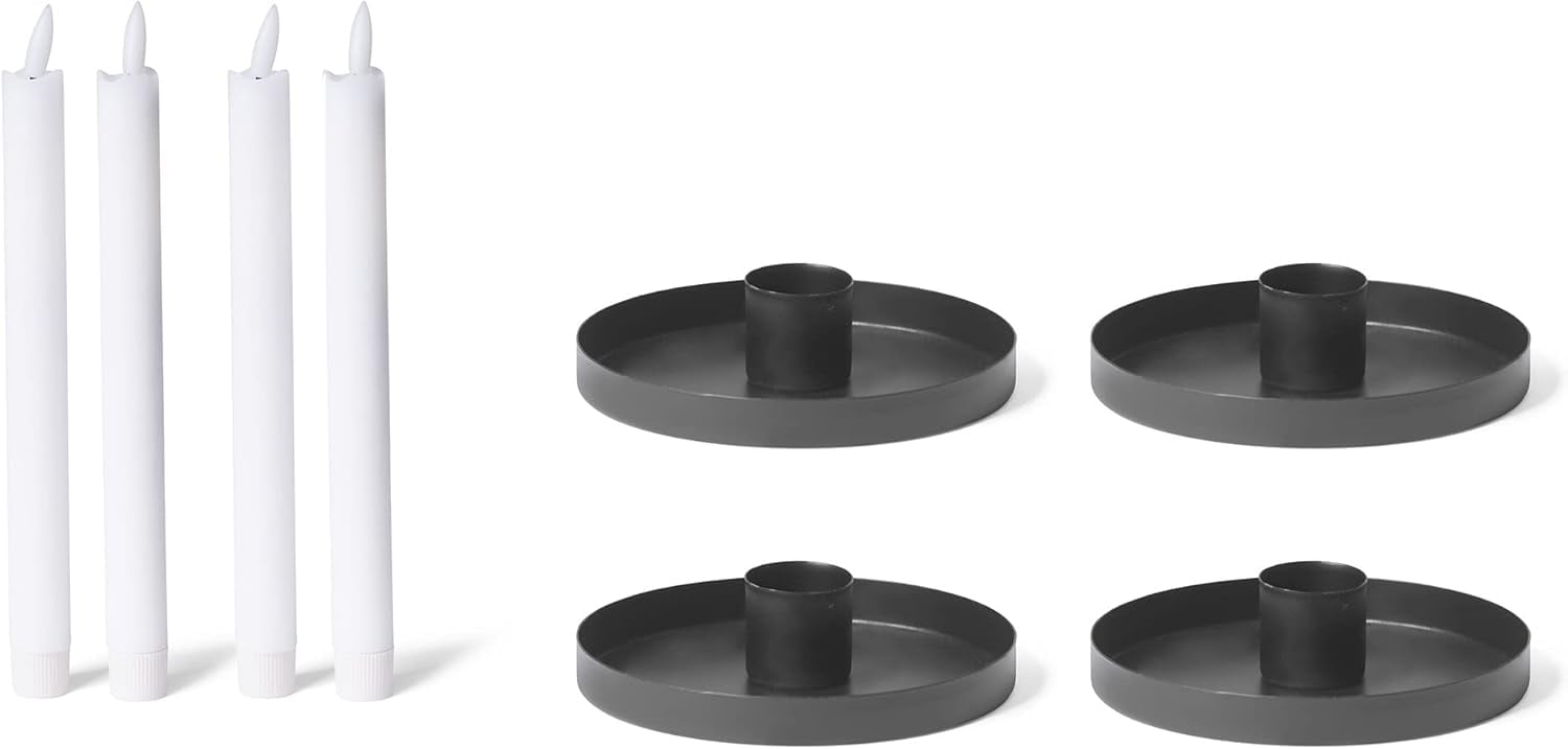 4er-Set Kerzenhalter 6cm Metall SCHWARZ LED Tafelkerze Stabkerze Premium Echtwachskerze flammenlos batteriebetrieben Adventskranz weihnachtliche Tischdekoration scandic chic Stabkerzenhalter - Bild 1