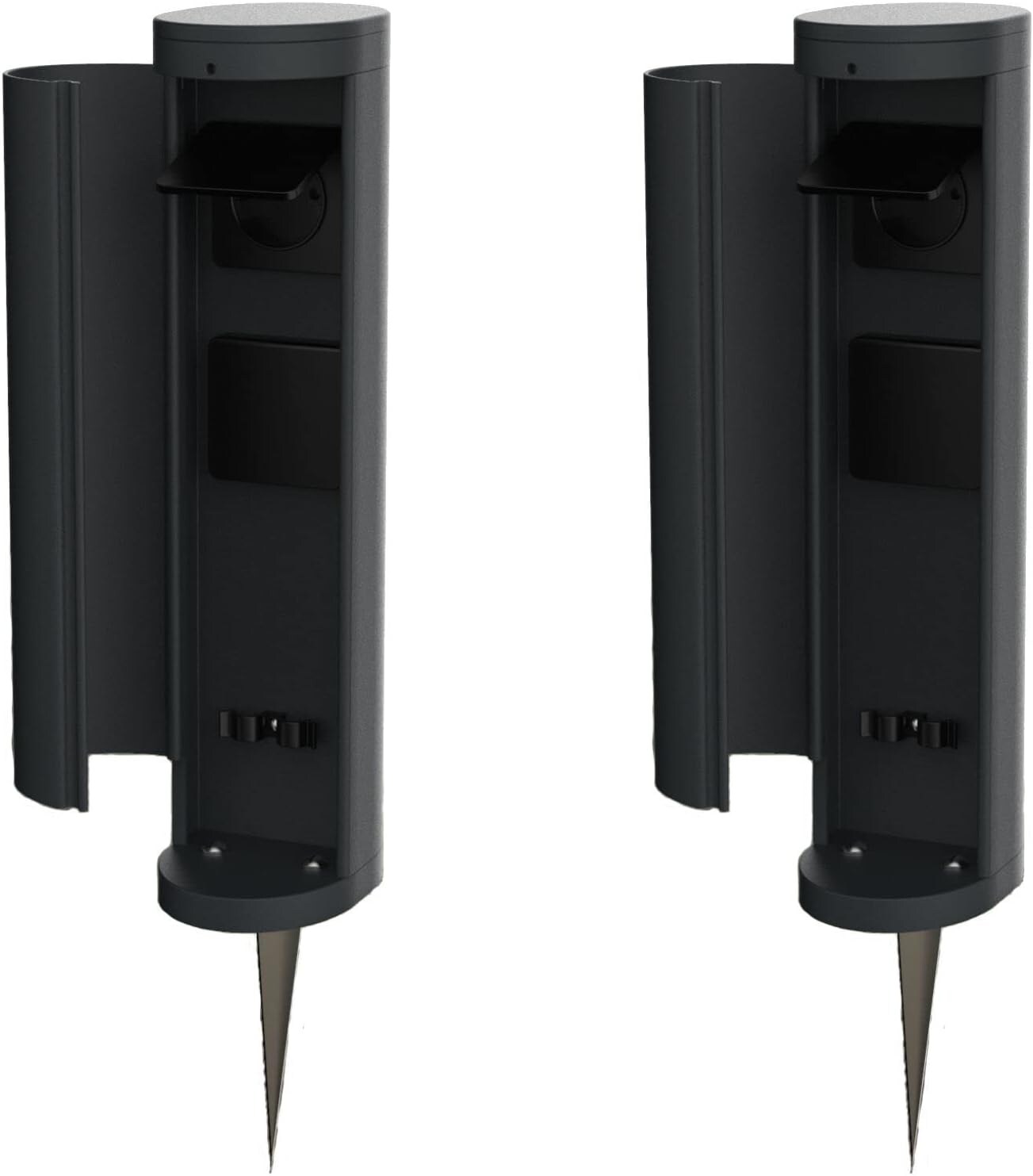 Novatool 2x Steckdosenturm 2-fach außen Anthrazit rund mit Blende IP44 mit Erdspieß Steckdose Aussen Gartensteckdose Outdoor Steckdosesäule Garten Steckdosenturm