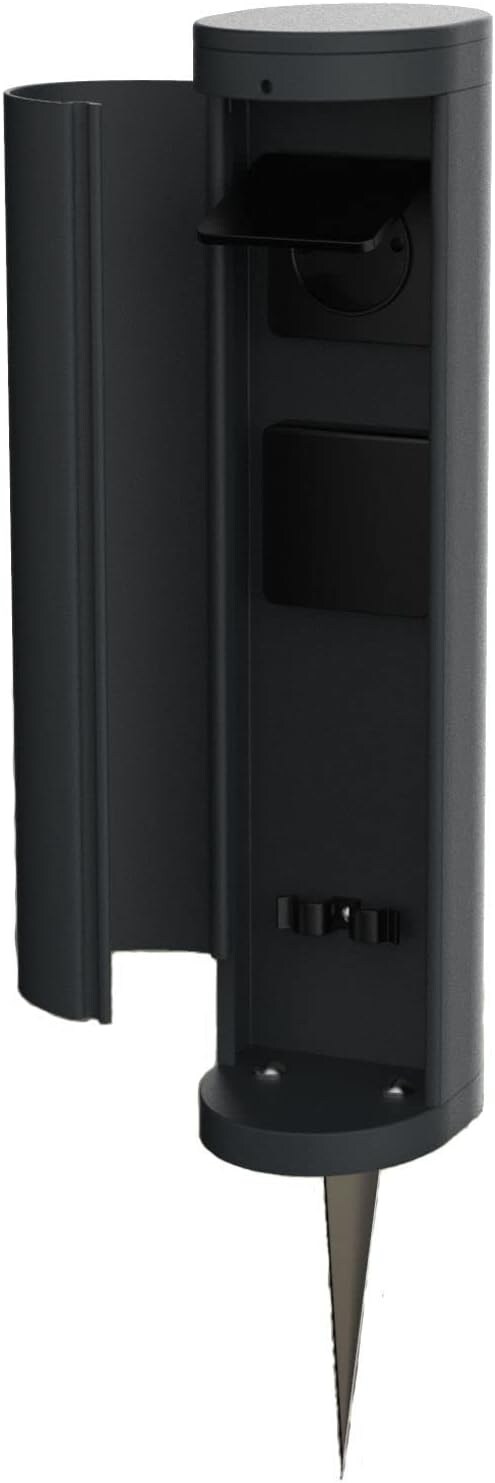 1x Steckdosenturm 2-fach außen Anthrazit rund mit Blende IP44 mit Erdspieß Steckdose Aussen Gartensteckdose Outdoor Steckdosesäule Garten Steckdosenturm
