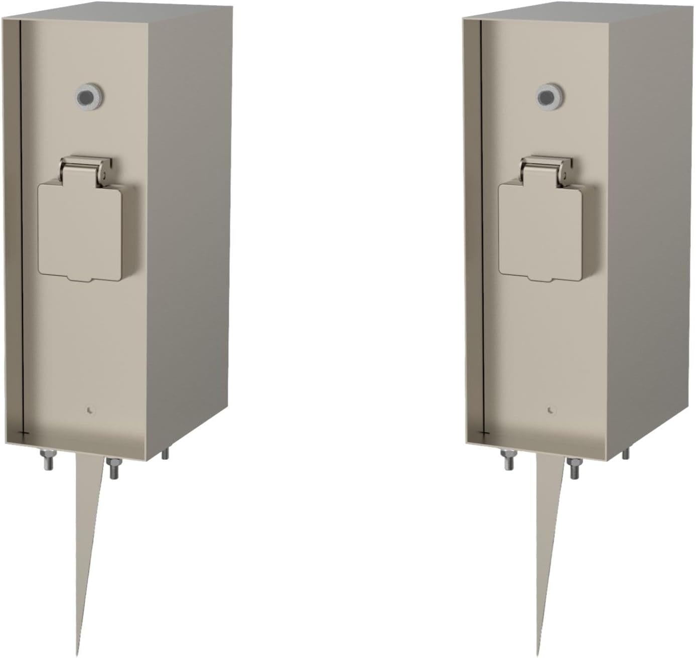 Novatool 2X Steckdosens&auml;ule 3-Fach Silber geb&uuml;rstet Edelstahl eckig IP44 mit Erdspie&szlig; mit D&auml;mmerungs-Sensor Steckdose Garten Gartensteckdose Outdoor Steckdosens&auml;ule Aussen Steckdosenturm - Bild 1