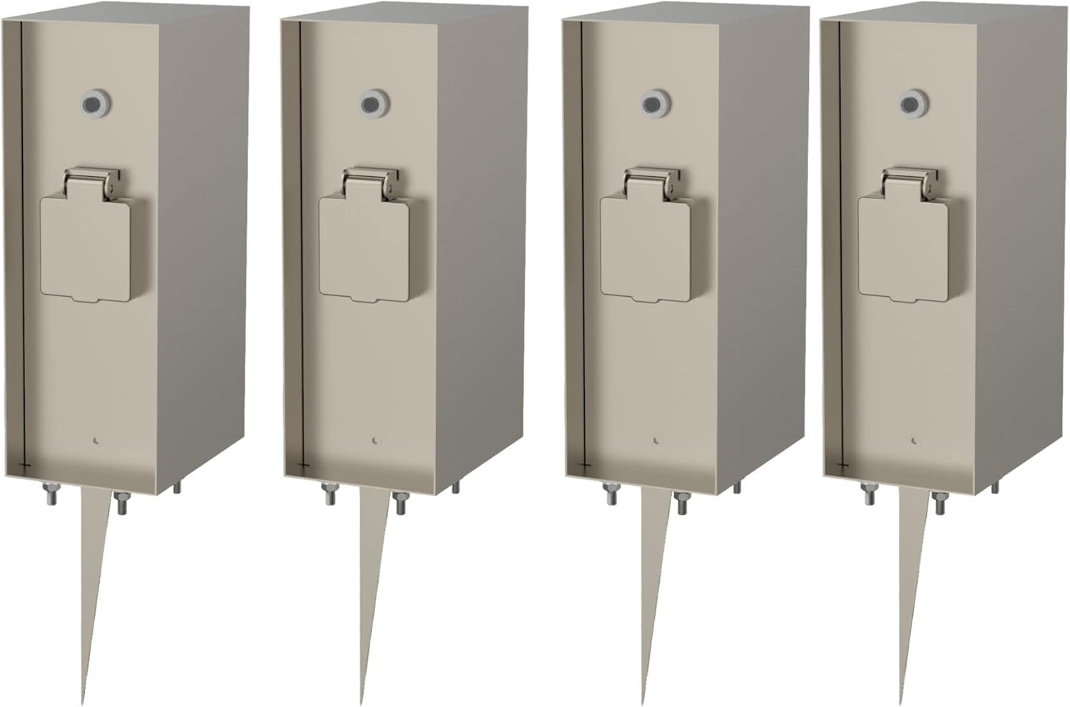 Novatool 4X Steckdosens&auml;ule 3-Fach au&szlig;en Silber geb&uuml;rstet Edelstahl eckig IP44 mit Erdspie&szlig; mit D&auml;mmerungssensor Steckdose Aussen Gartensteckdose Outdoor Steckdosens&auml;ule Garten Steckdosenturm - Bild 1