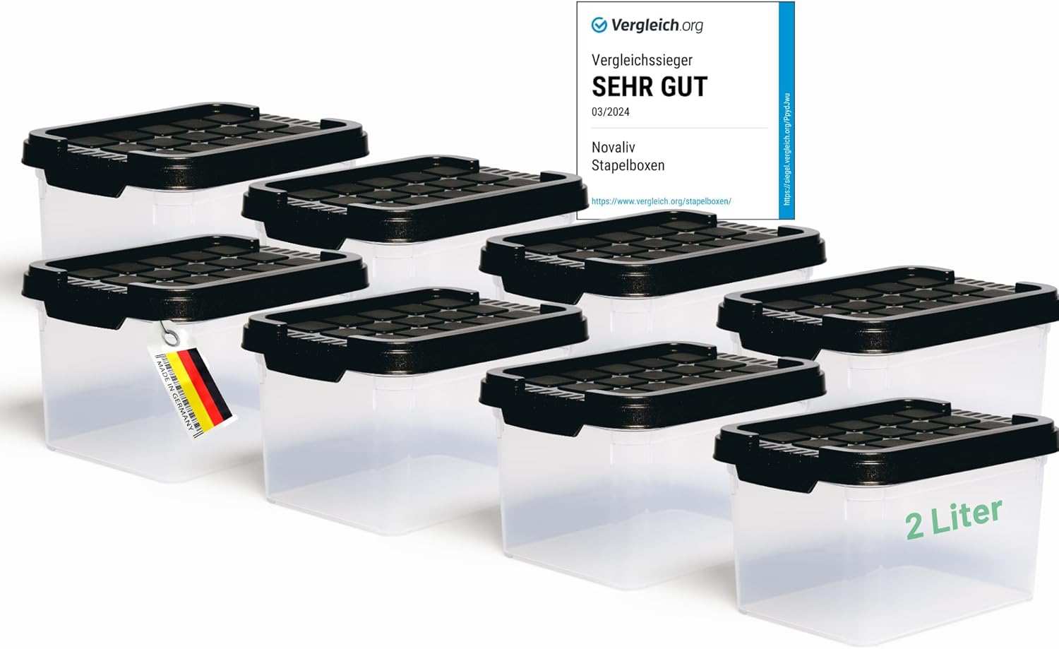 Novaliv 8x Aufbewahrungsboxen mit Deckel klein 2 L Anthrazit Nestbar stapelbare Plastikboxen mit Clipverschluss Kunststoff BPA-frei 19 x 14 x 11 cm - Bild 1
