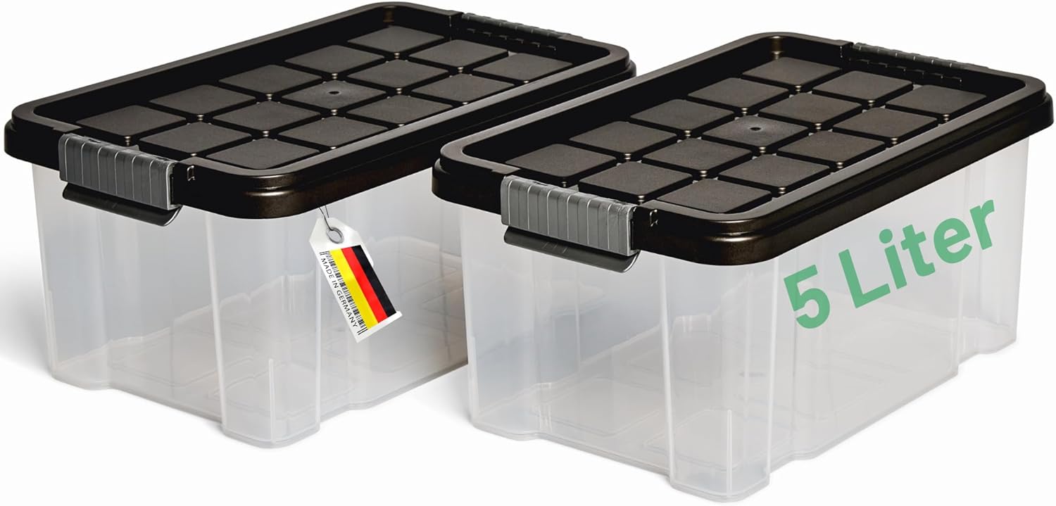 Novaliv Aufbewahrungsbox mit Deckel 5L Anthrazit Nestbar stapelbare Plastikbox mit Clipverschluss Eurobox Kunststoff BPA-frei 30 x 19 x 14 cm - Bild 1